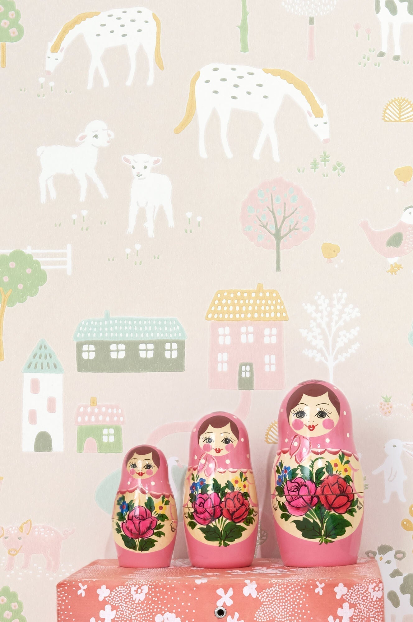 My Farm Soft Pink Wallpaper by Majvillan