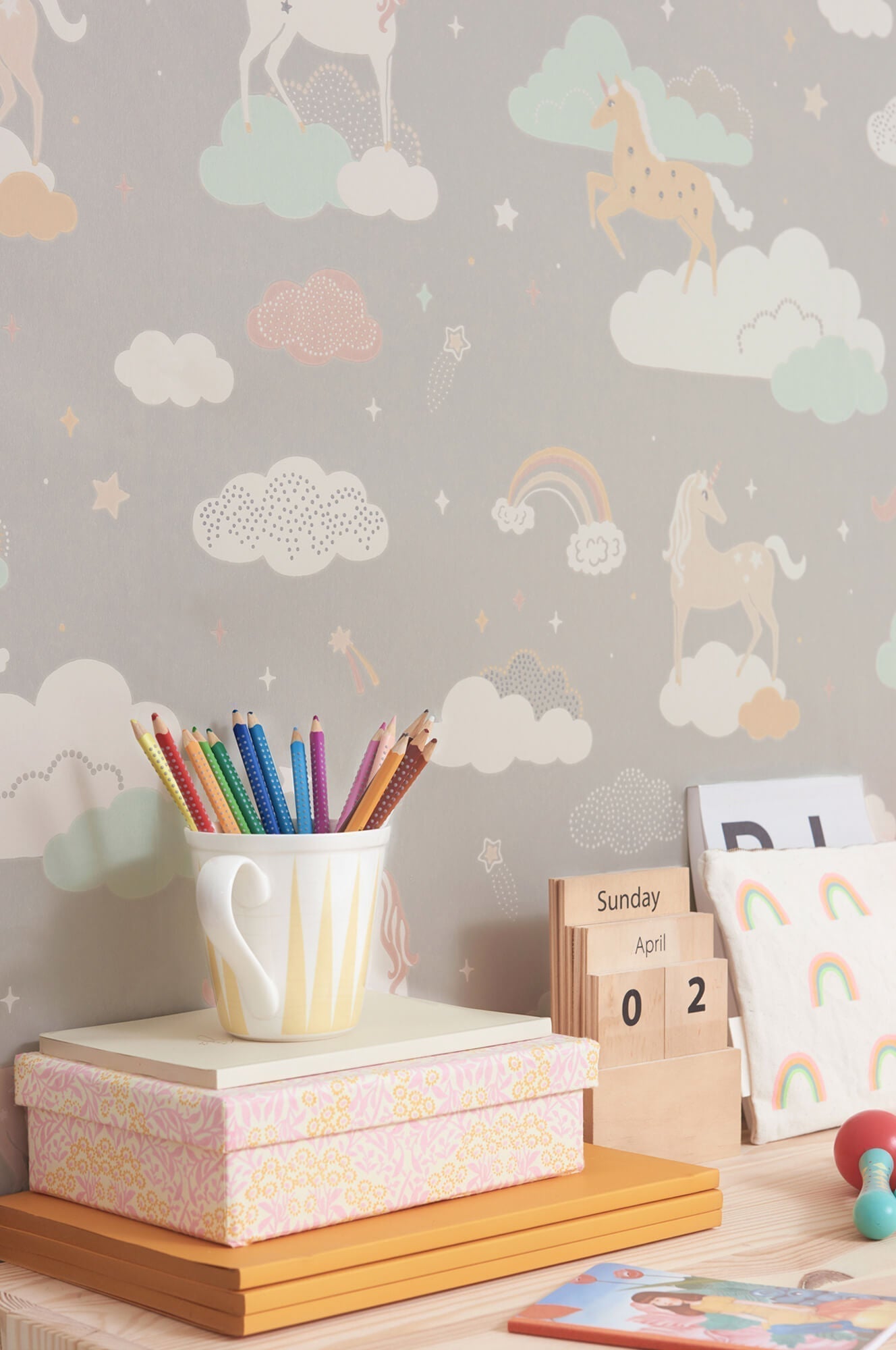 Rainbow Treasures Mud Grey Wallpaper by Majvillan