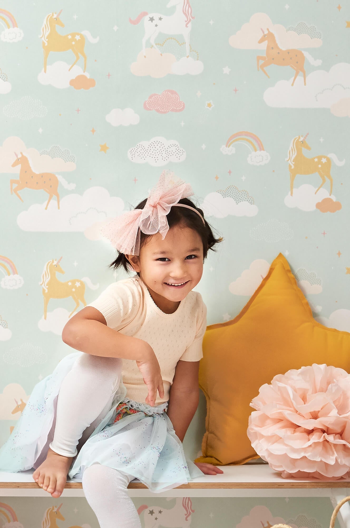 Rainbow Treasures Bubblegum Turquoise Wallpaper by Majvillan