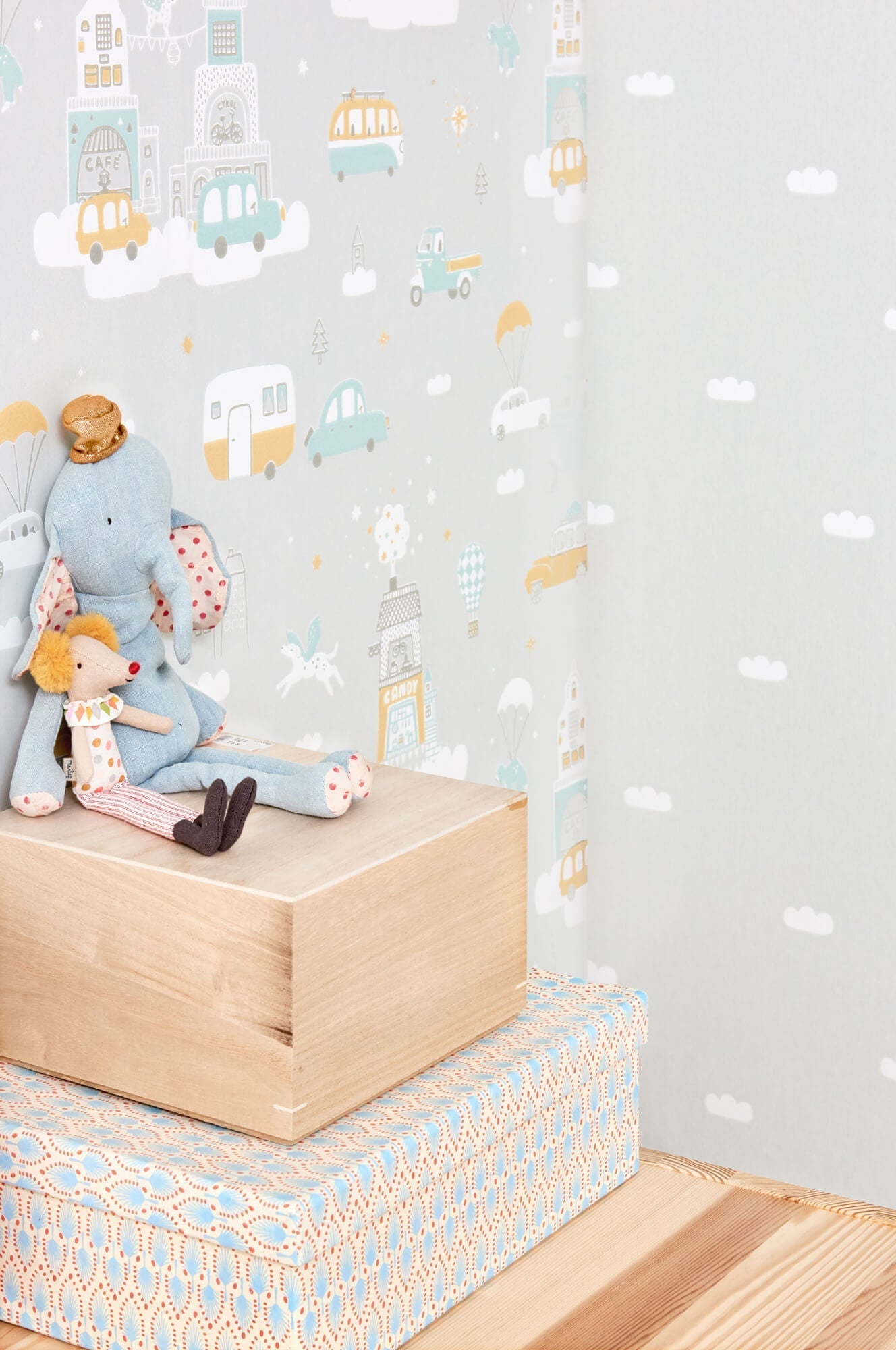 Dreamy Clouds Soft Grey Wallpaper by Majvillan