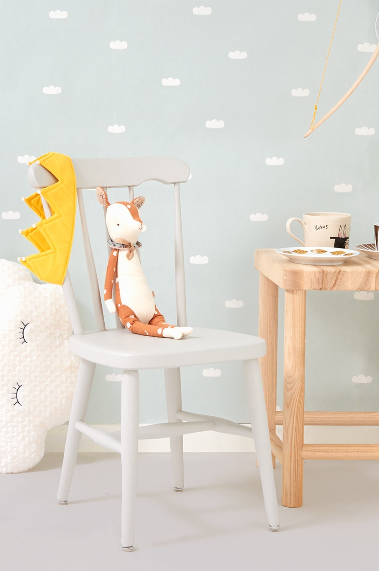 Dreamy Clouds Dusty Blue Wallpaper by Majvillan