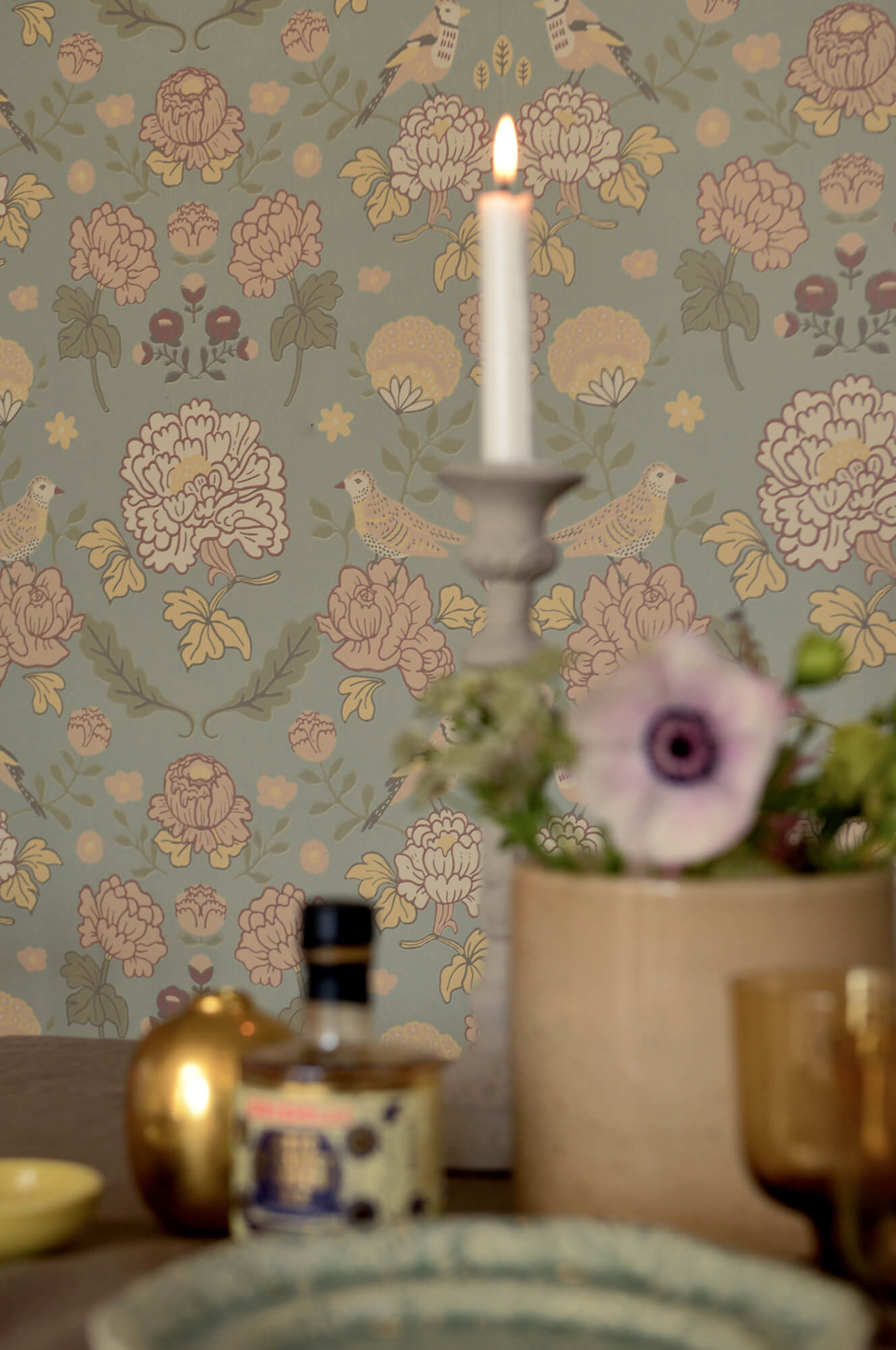June Sage Green Wallpaper by Majvillan