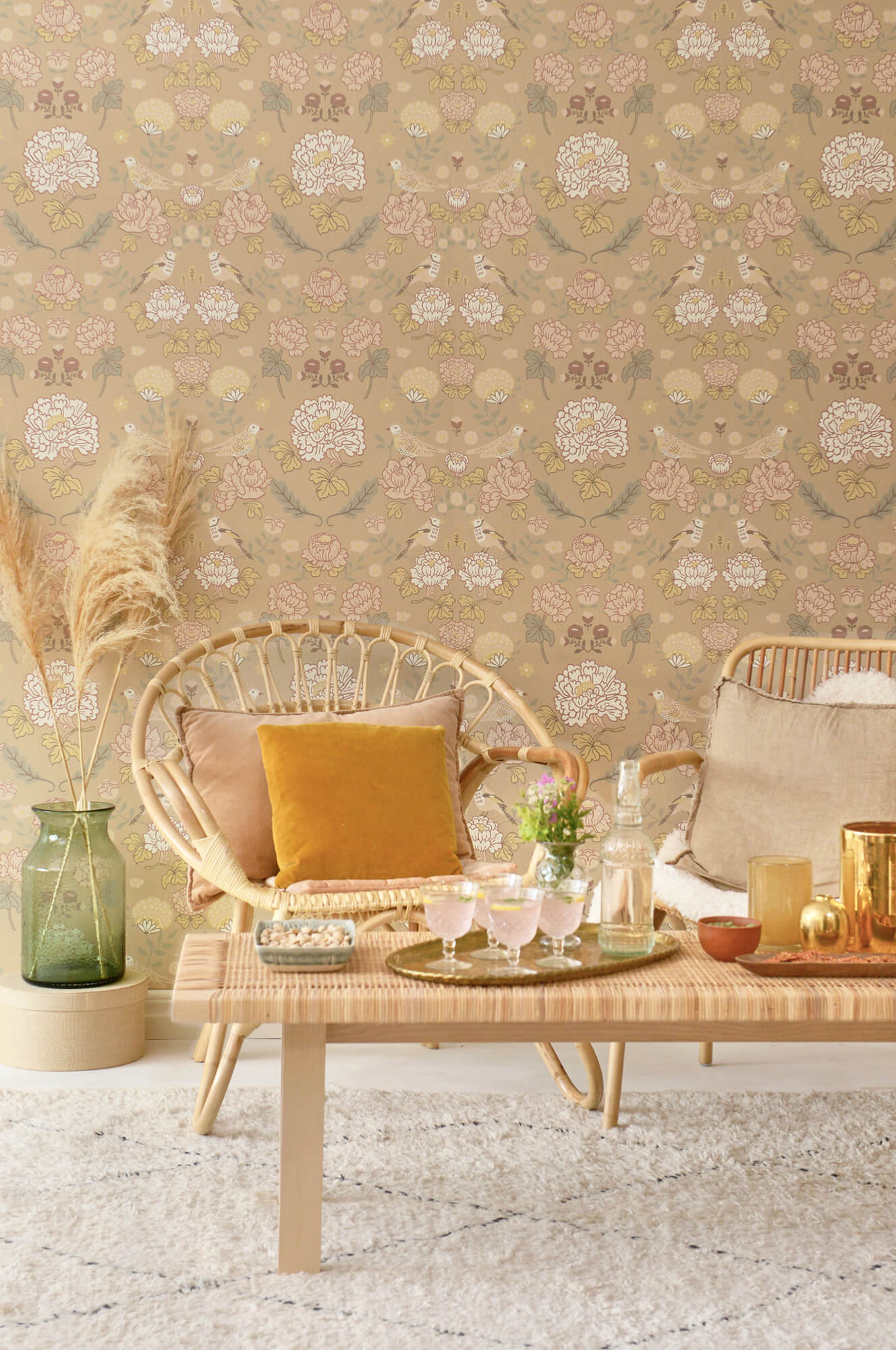 June Honey Beige Wallpaper by Majvillan
