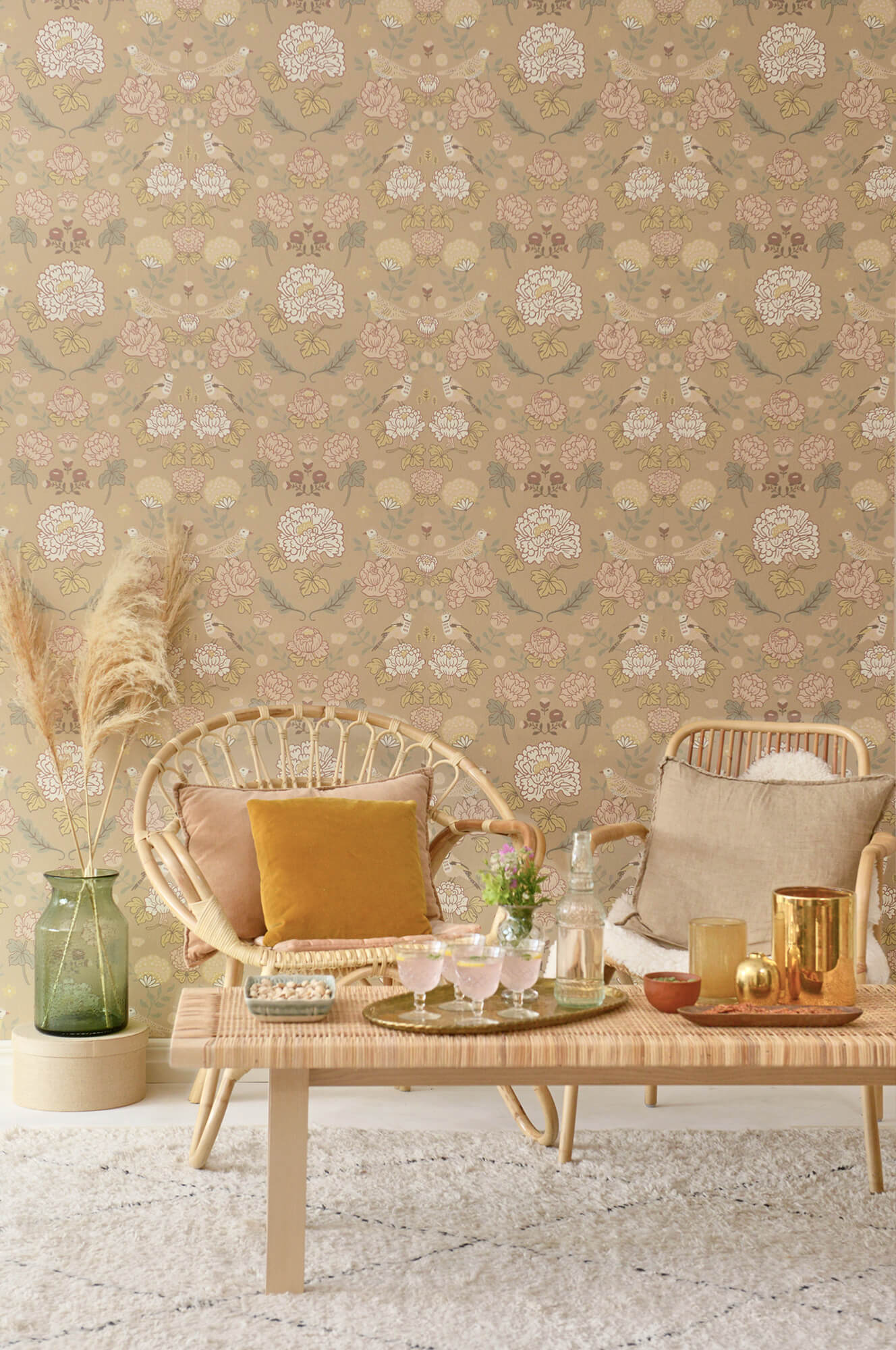 June Honey Beige Wallpaper by Majvillan