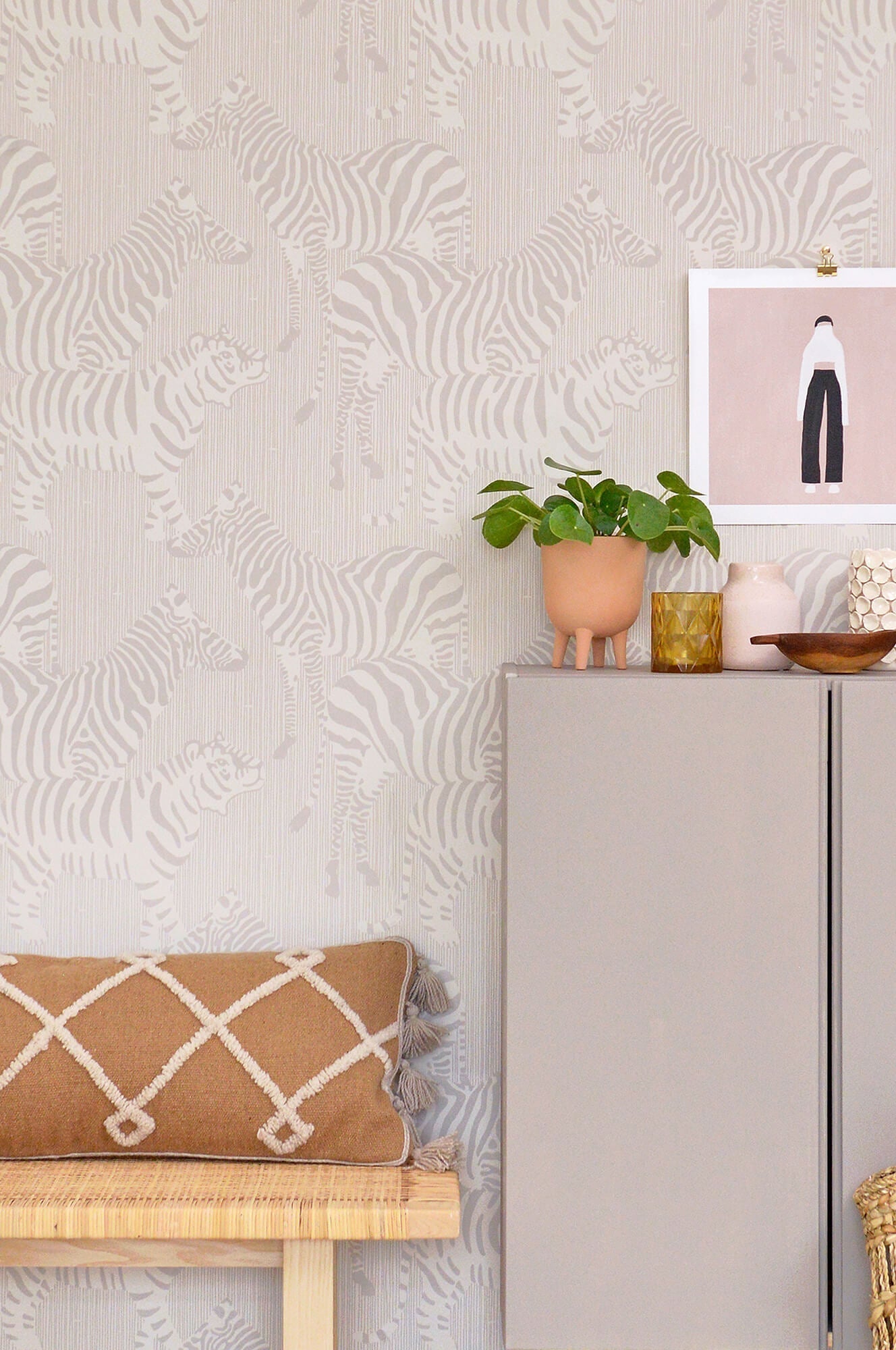 Safari Stripes Warm Grey Wallpaper by Majvillan
