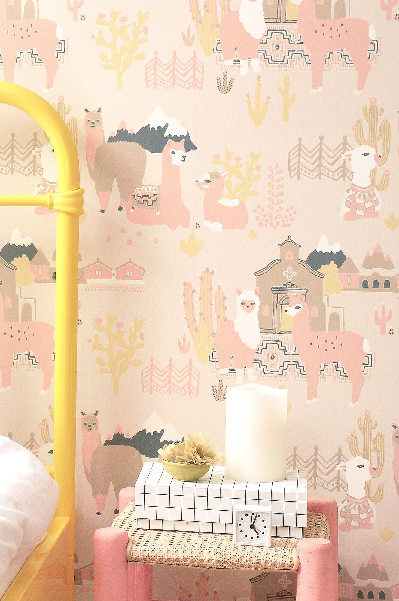 Lama Village Light Sunny Pink Wallpaper by Majvillan