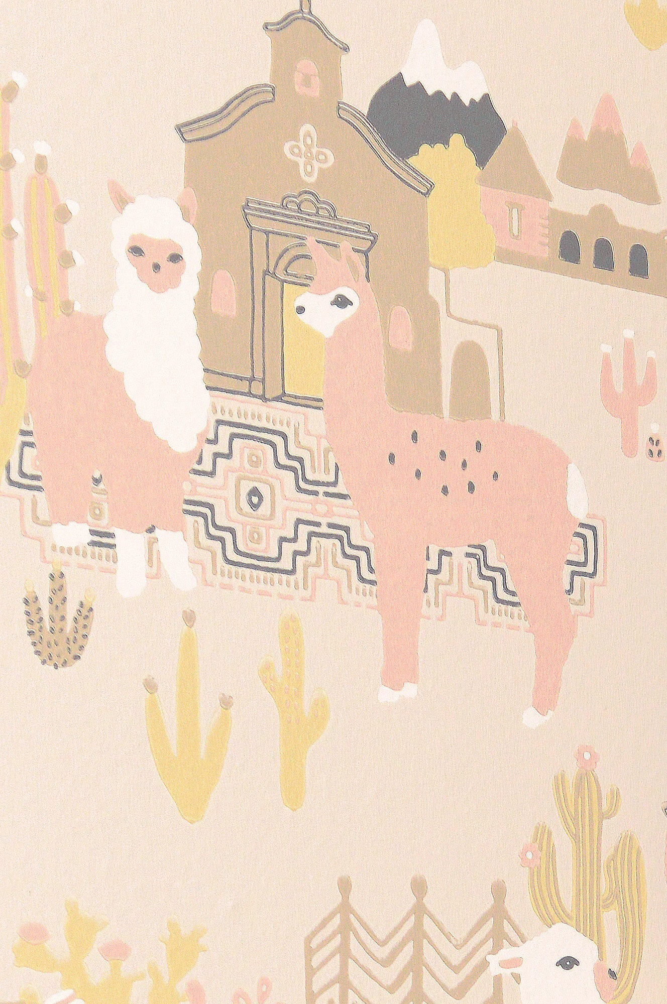 Lama Village Light Sunny Pink Wallpaper by Majvillan