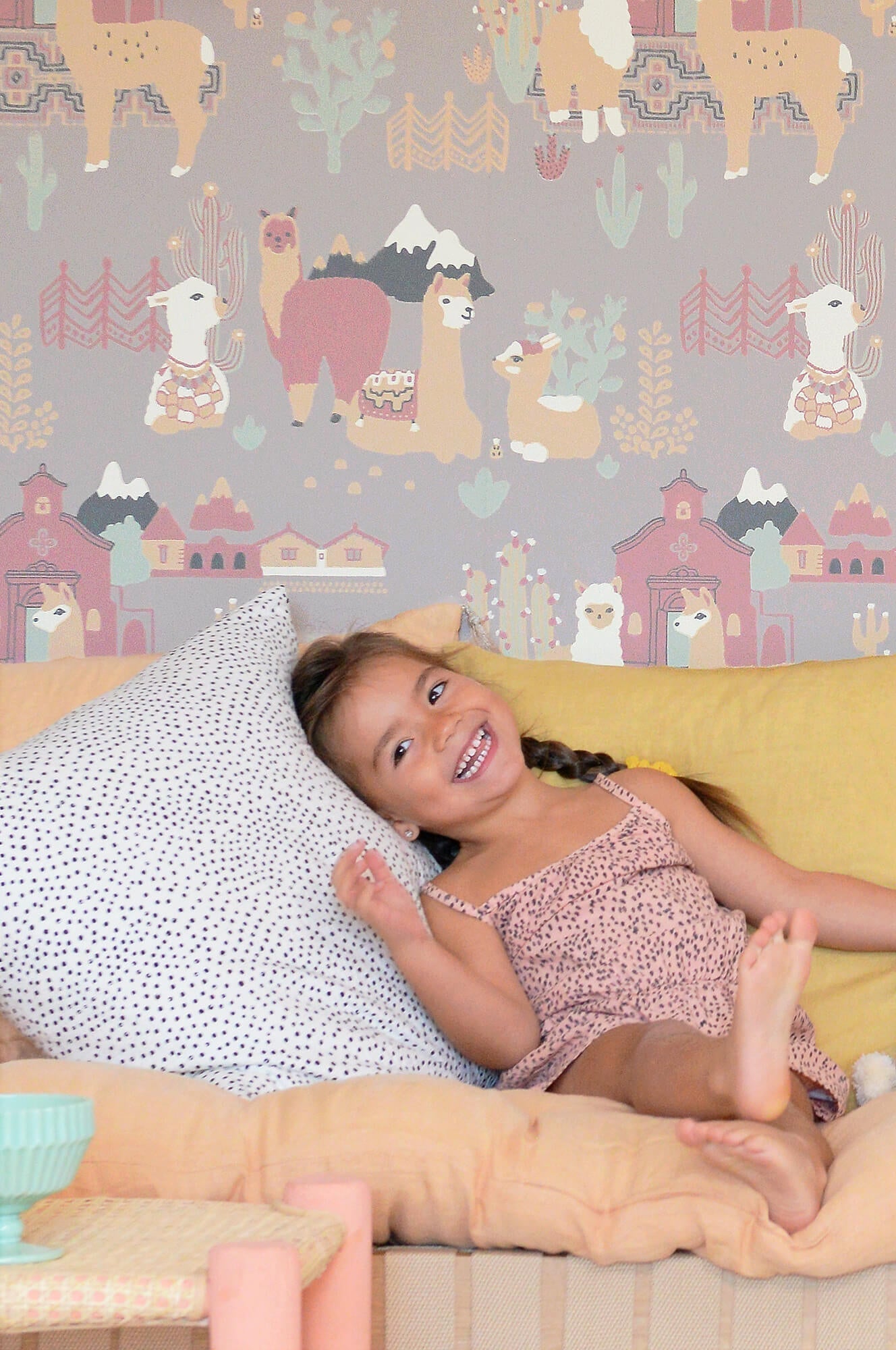 Lama Village Evening Lilac Wallpaper by Majvillan