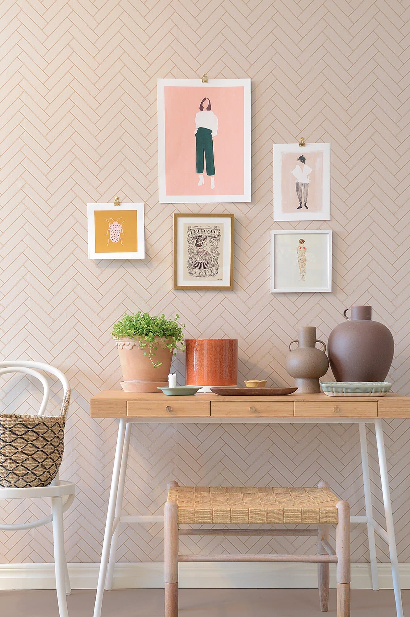Herringbone Sandy Beige Wallpaper by Majvillan