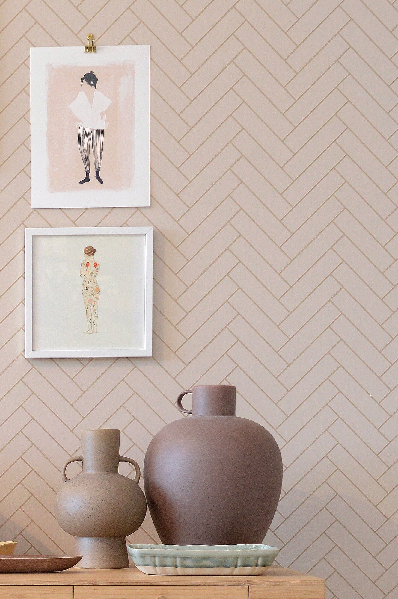 Herringbone Sandy Beige Wallpaper by Majvillan