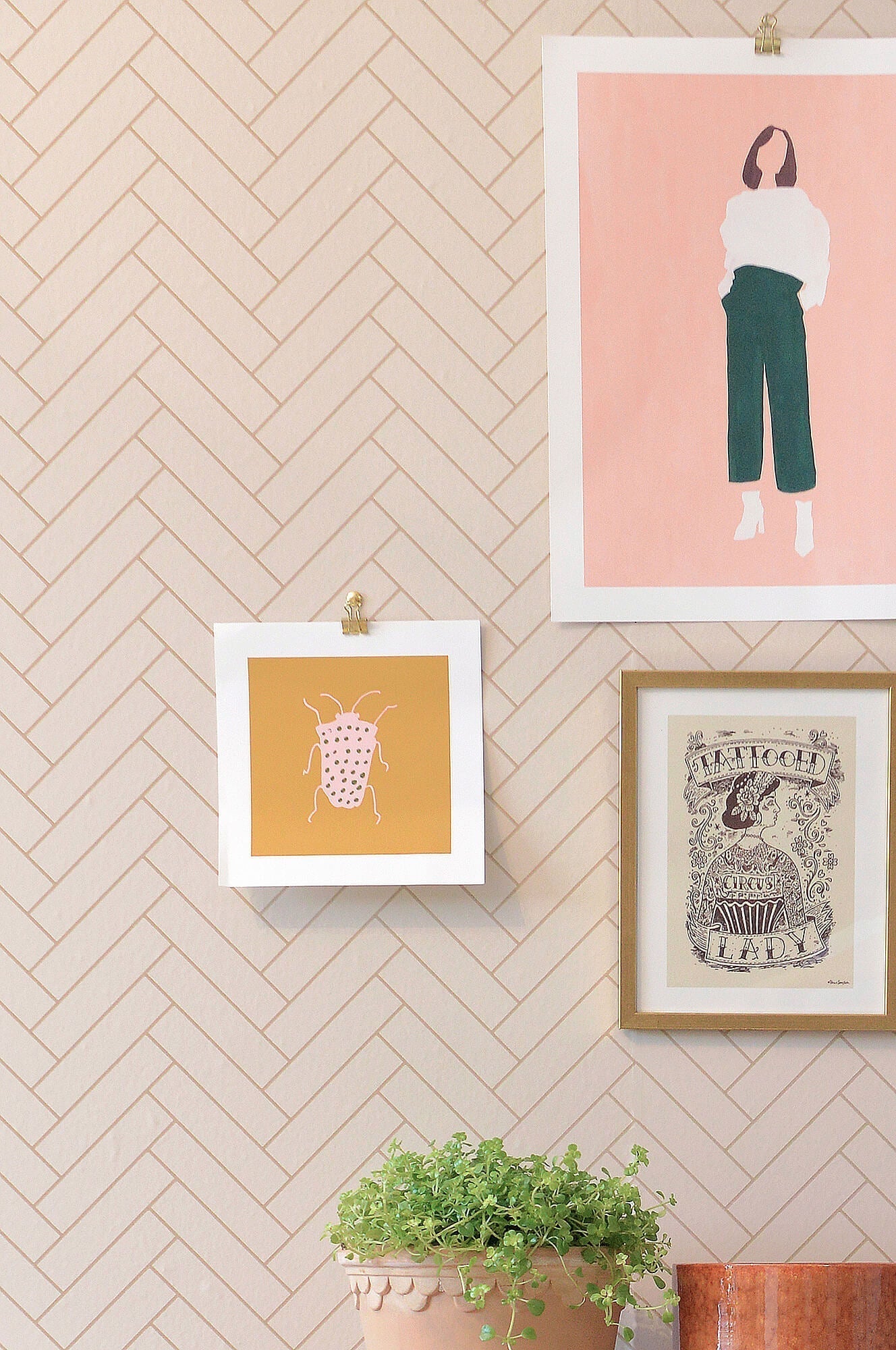 Herringbone Sandy Beige Wallpaper by Majvillan