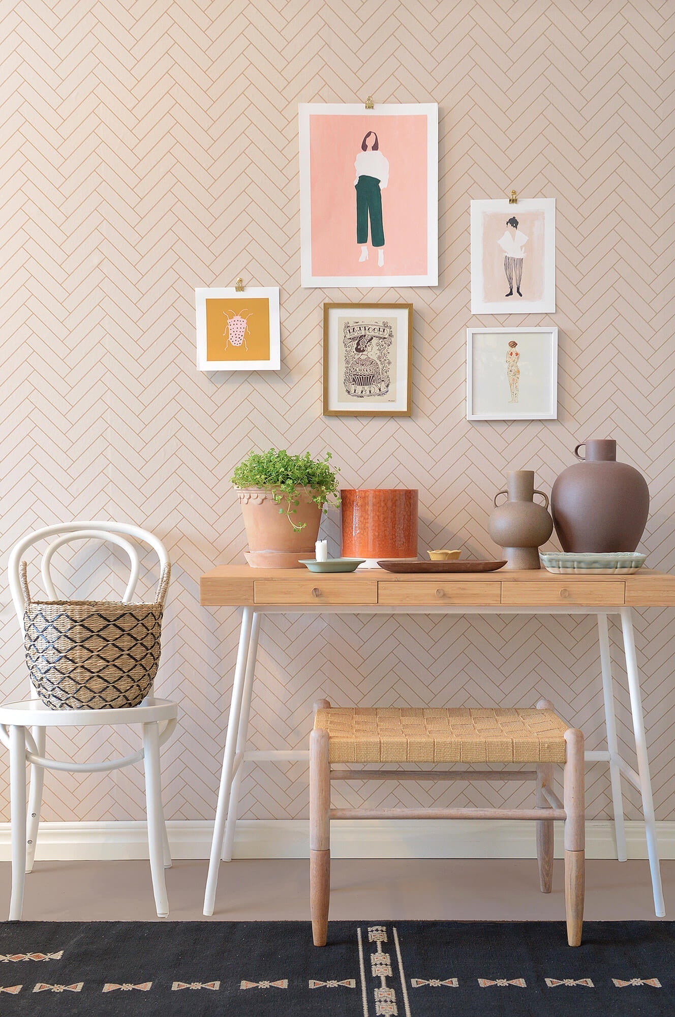 Herringbone Sandy Beige Wallpaper by Majvillan