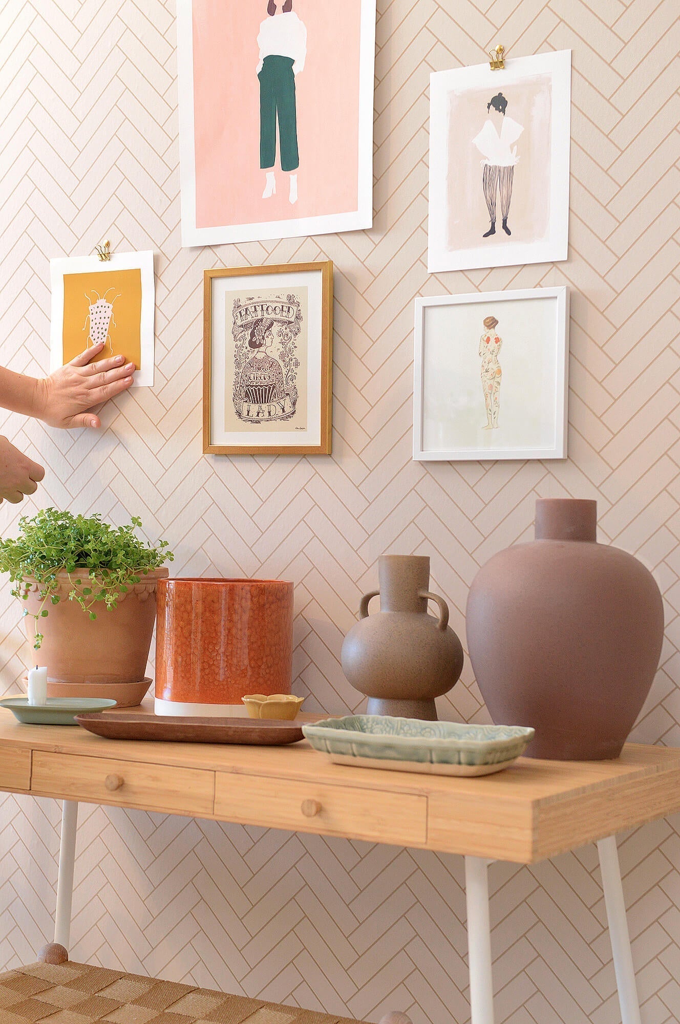 Herringbone Sandy Beige Wallpaper by Majvillan