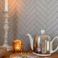 Herringbone Greige Blue Wallpaper by Majvillan
