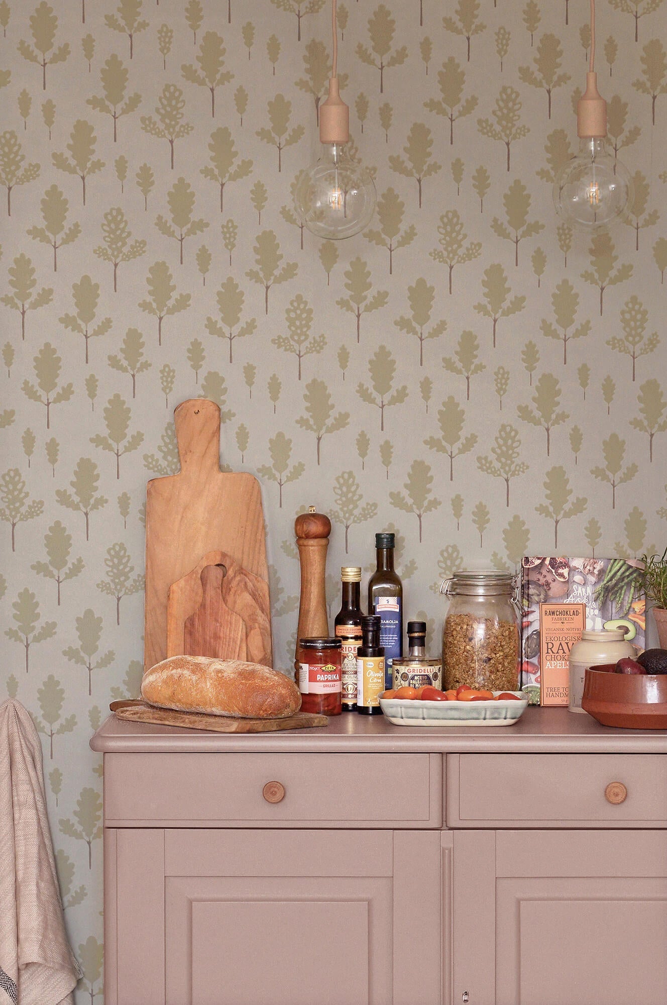 Oak Greige Blue Wallpaper by Majvillan