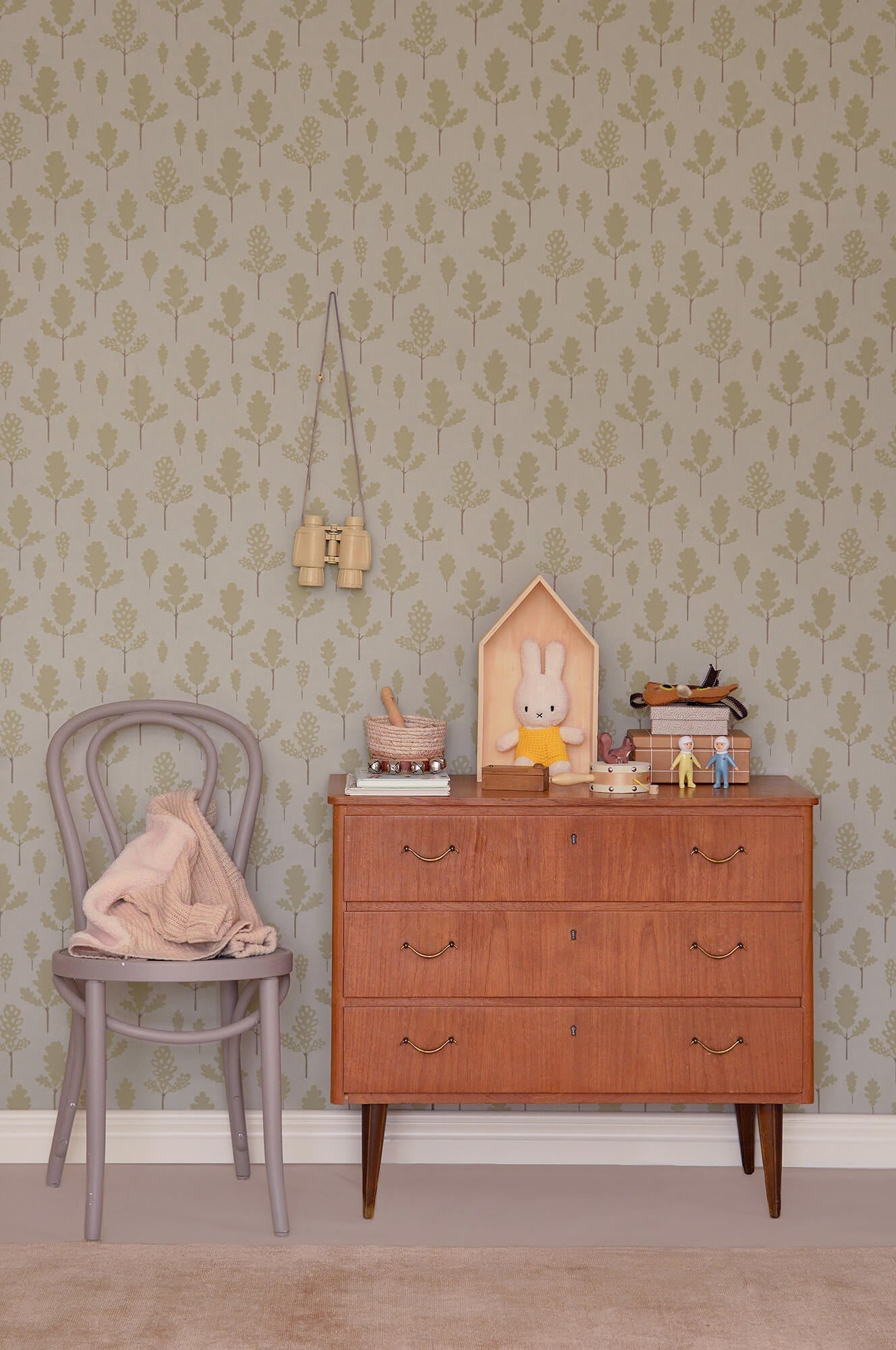 Oak Greige Blue Wallpaper by Majvillan