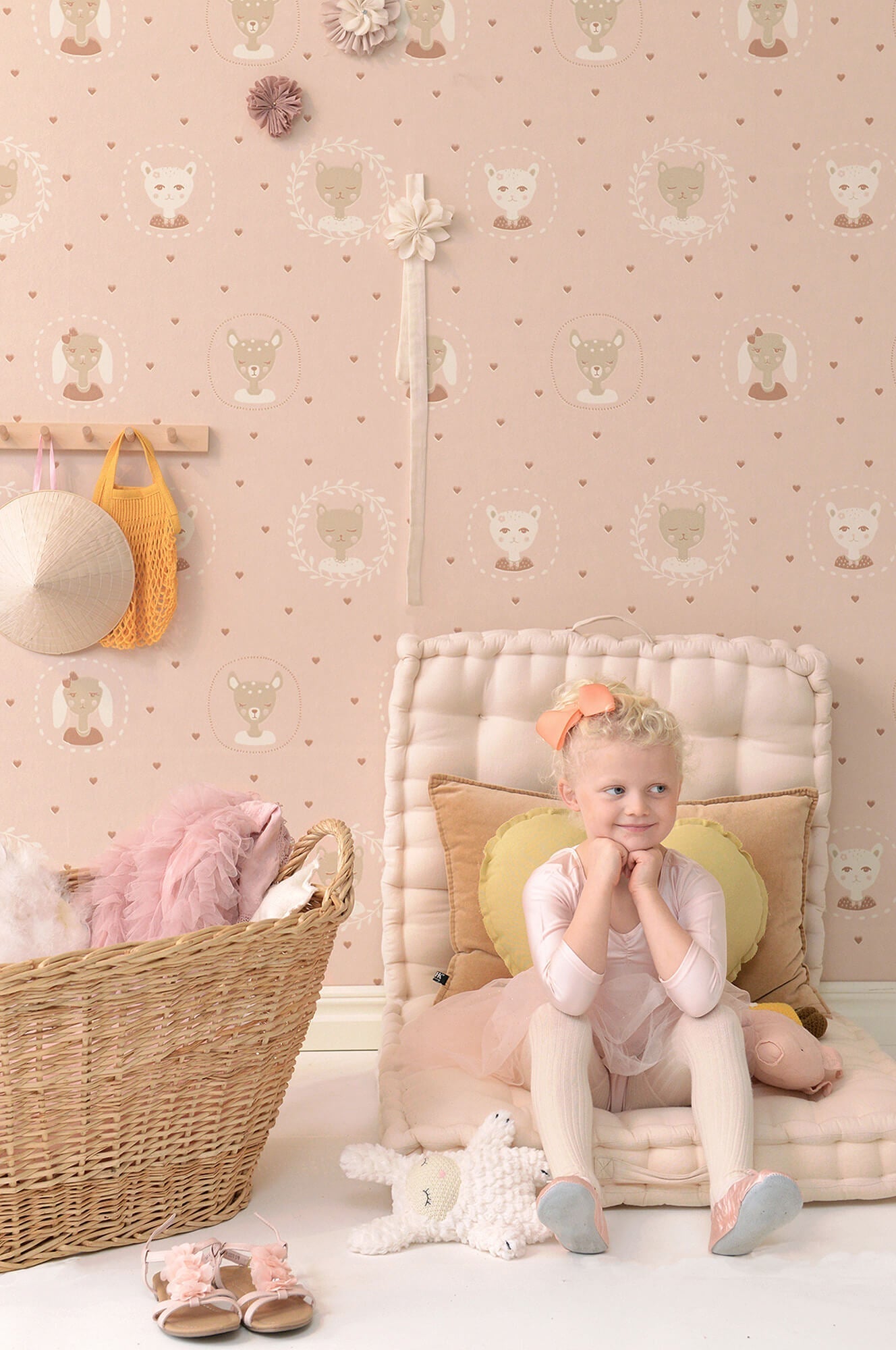 Hearts Dusty Warm Pink Wallpaper by Majvillan