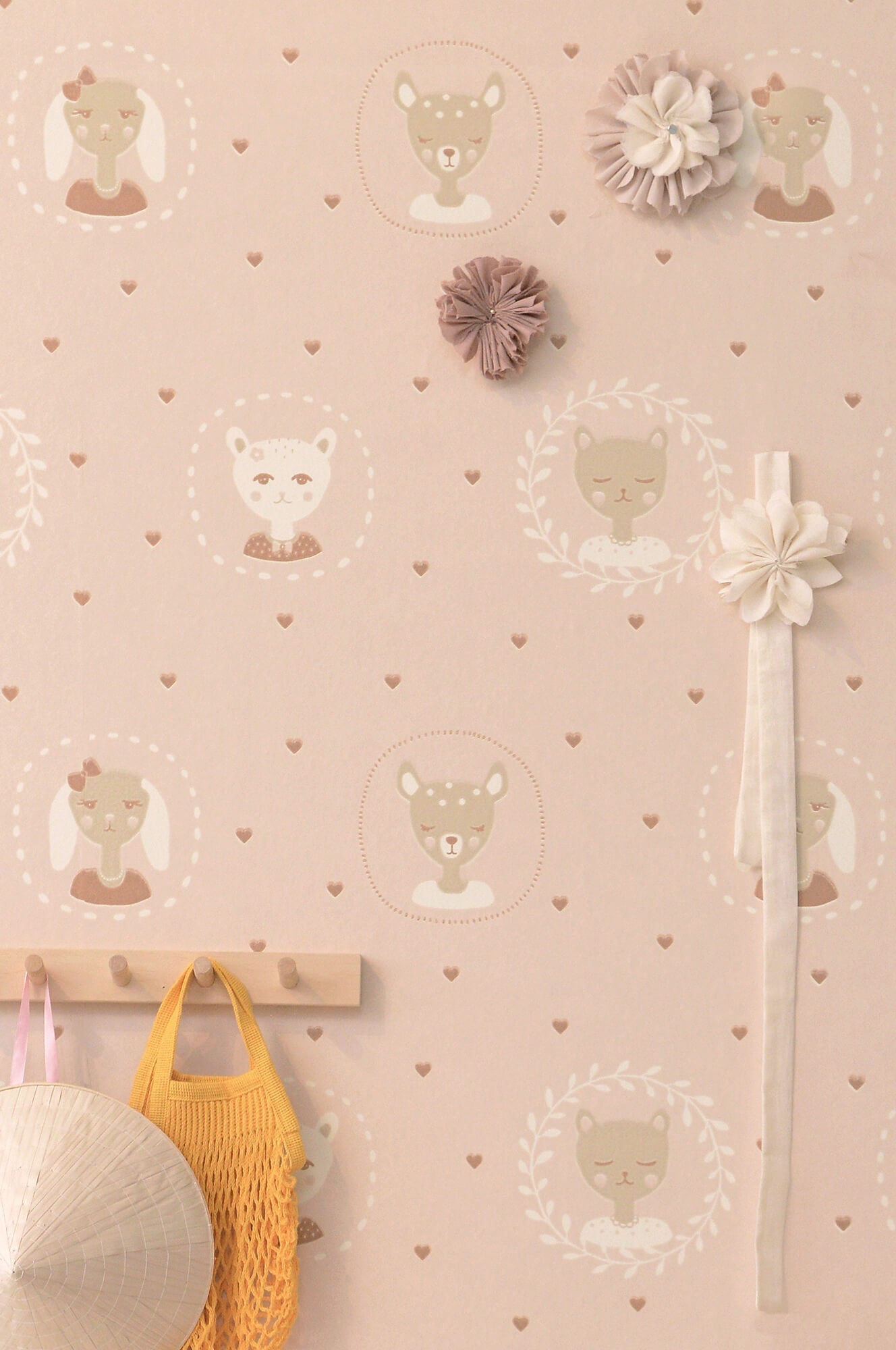 Hearts Dusty Warm Pink Wallpaper by Majvillan