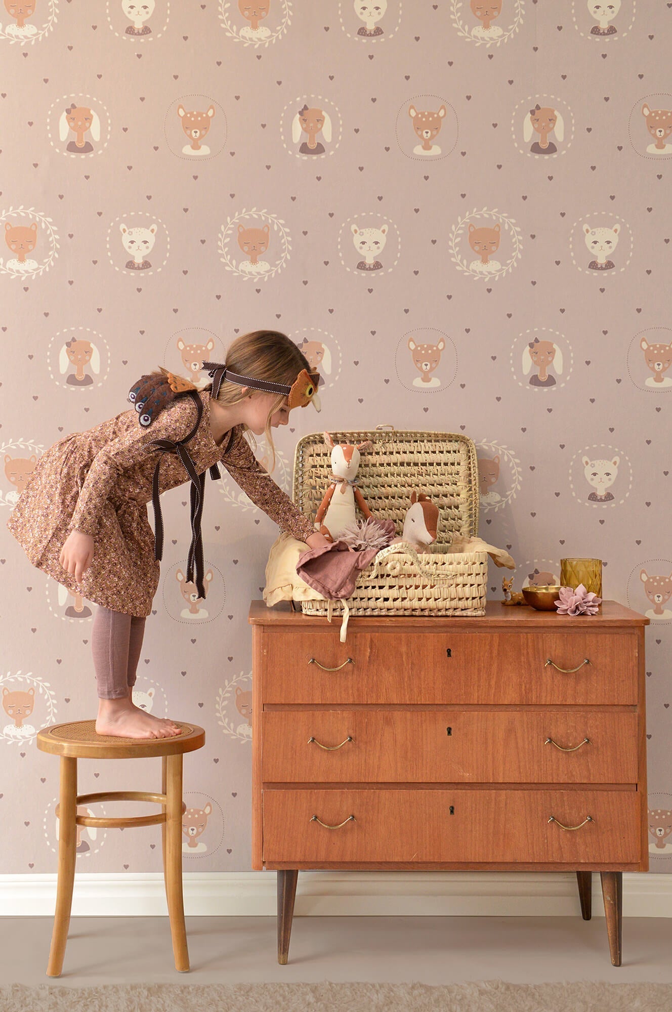 Hearts Dusty Warm Lilac Wallpaper by Majvillan