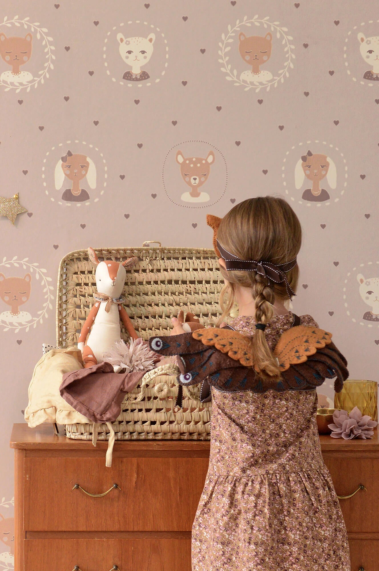 Hearts Dusty Warm Lilac Wallpaper by Majvillan