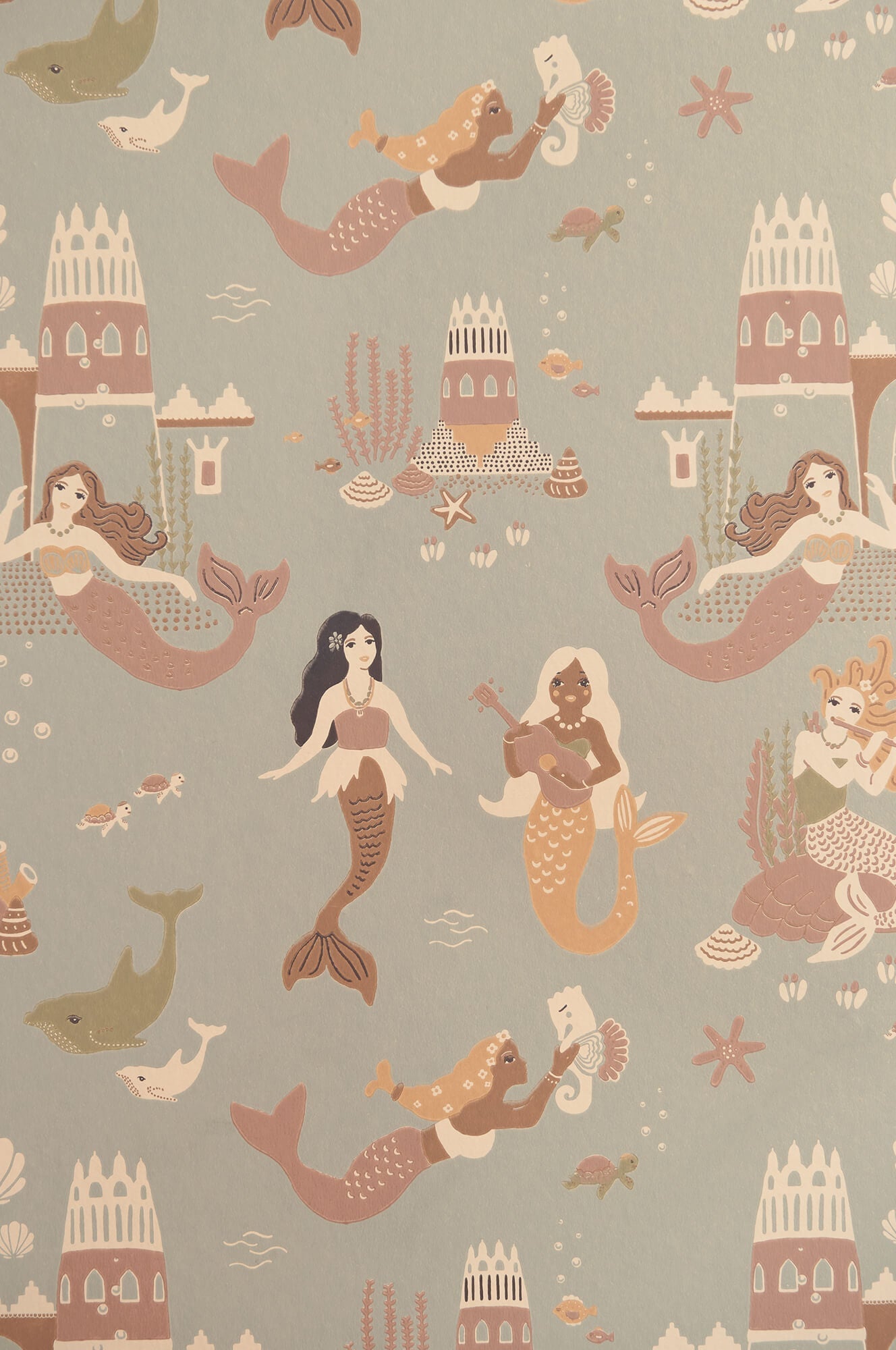 Sample Mermaid Reef Wallpaper in Ocean Blue