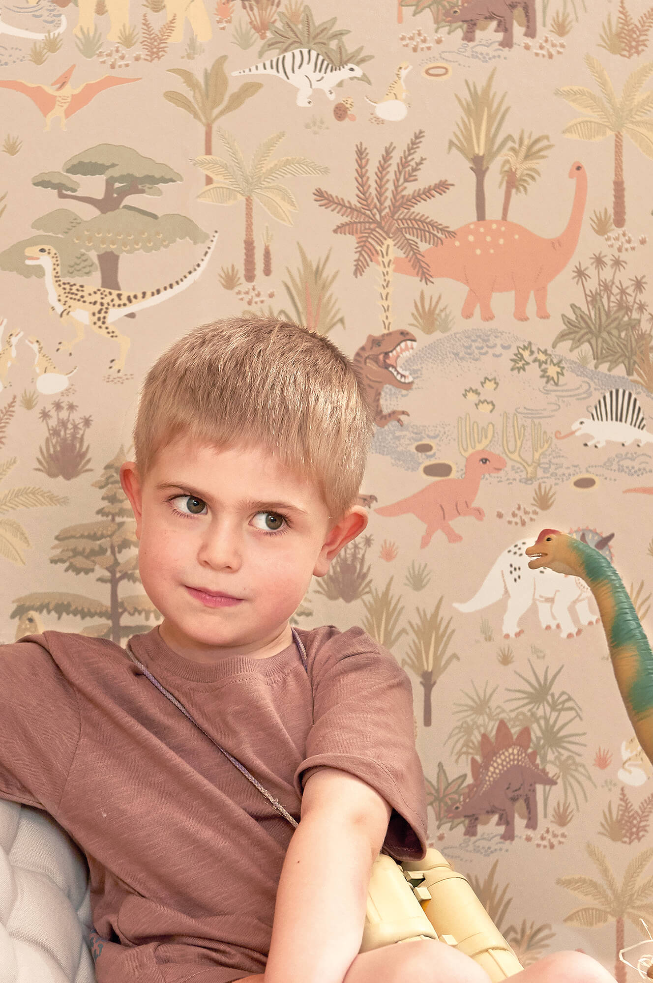 Dinosaur Vibes Wallpaper in Sandy Beige