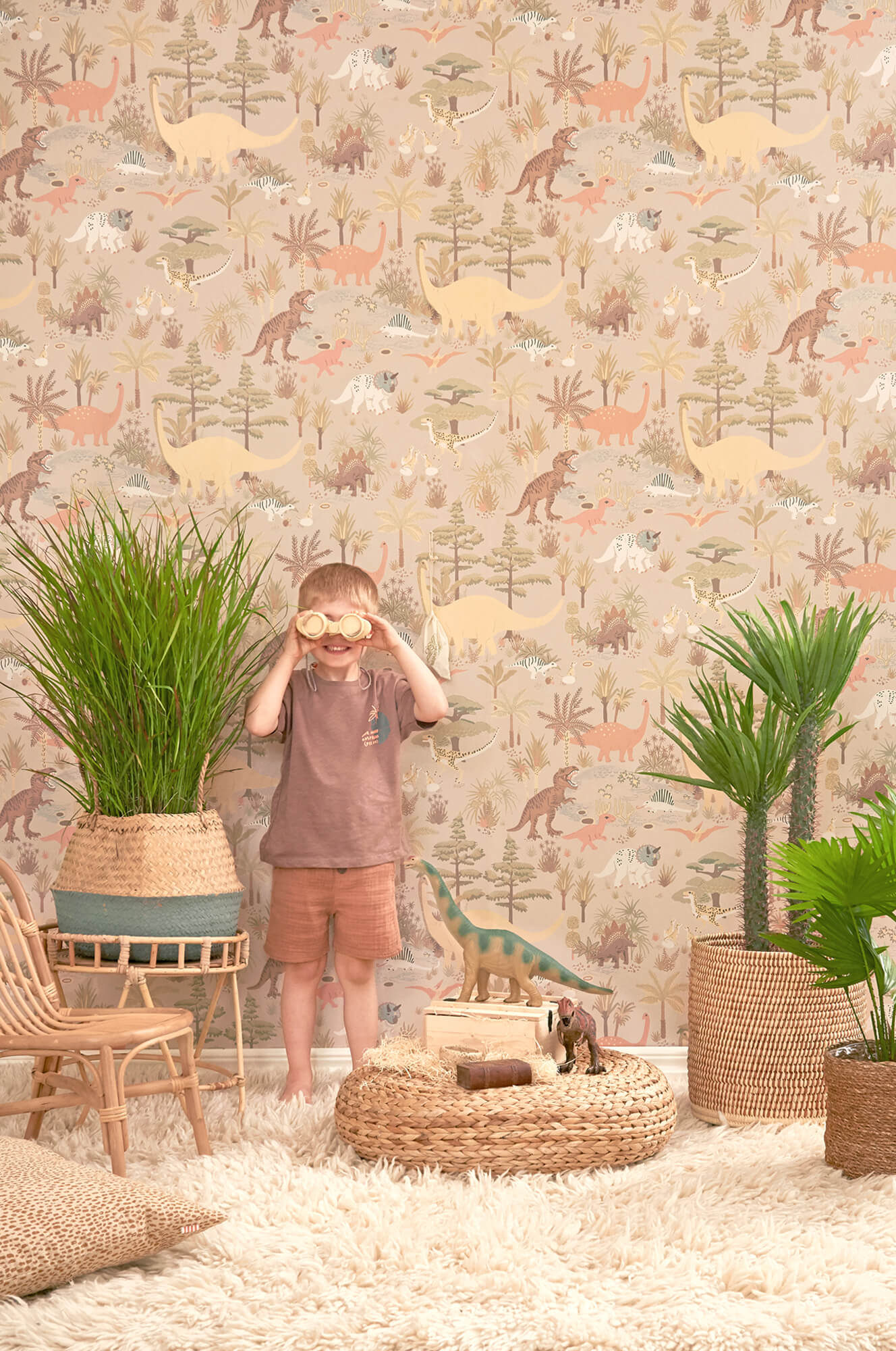 Dinosaur Vibes Wallpaper in Sandy Beige