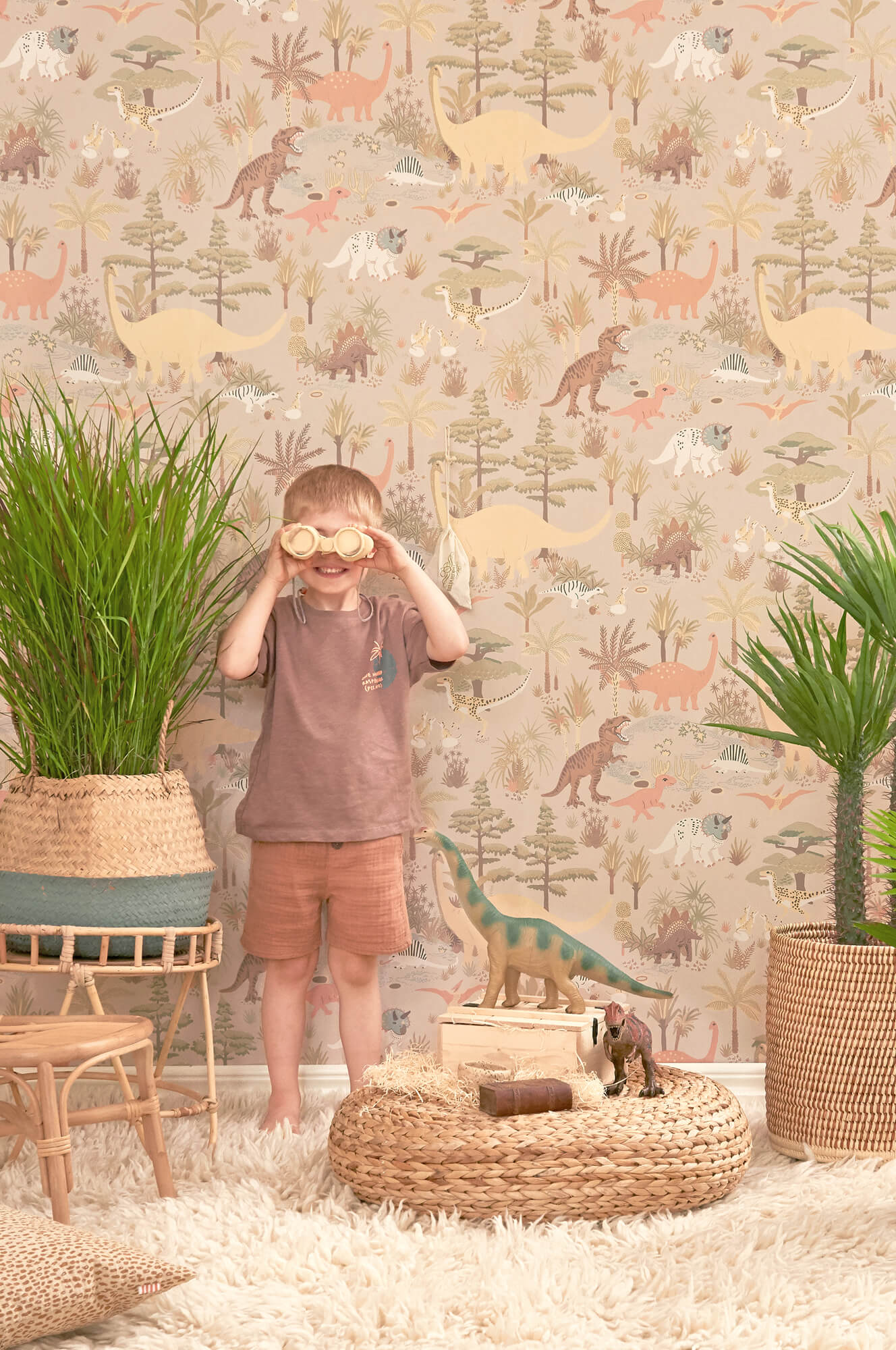 Dinosaur Vibes Wallpaper in Sandy Beige