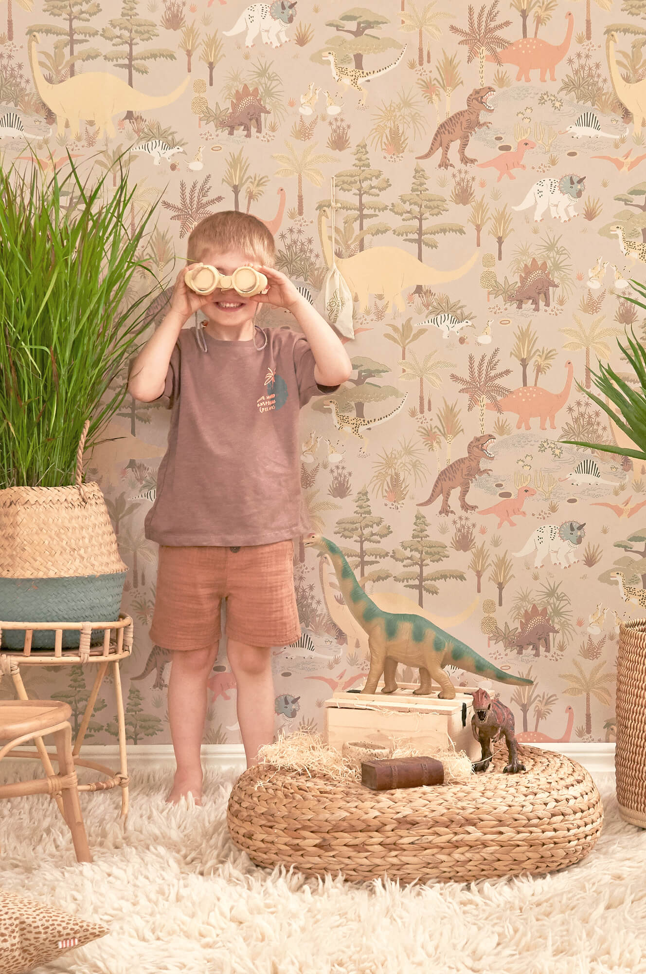 Dinosaur Vibes Wallpaper in Sandy Beige
