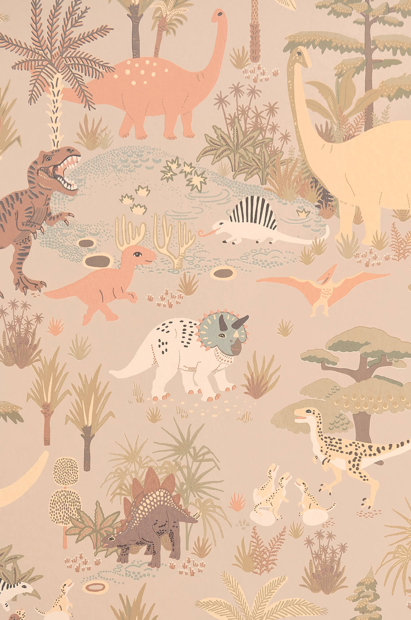 Dinosaur Vibes Wallpaper in Sandy Beige