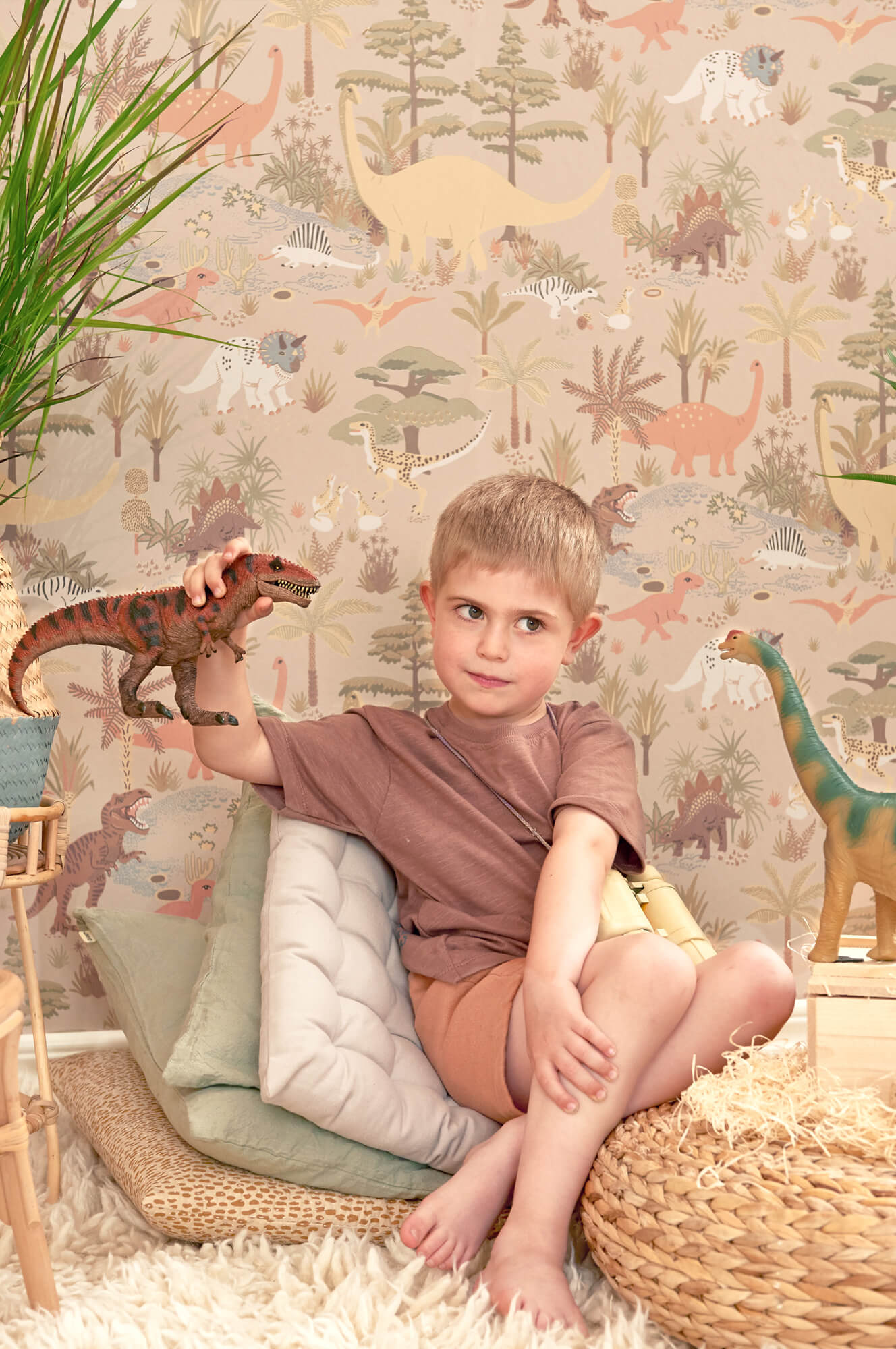 Dinosaur Vibes Wallpaper in Sandy Beige