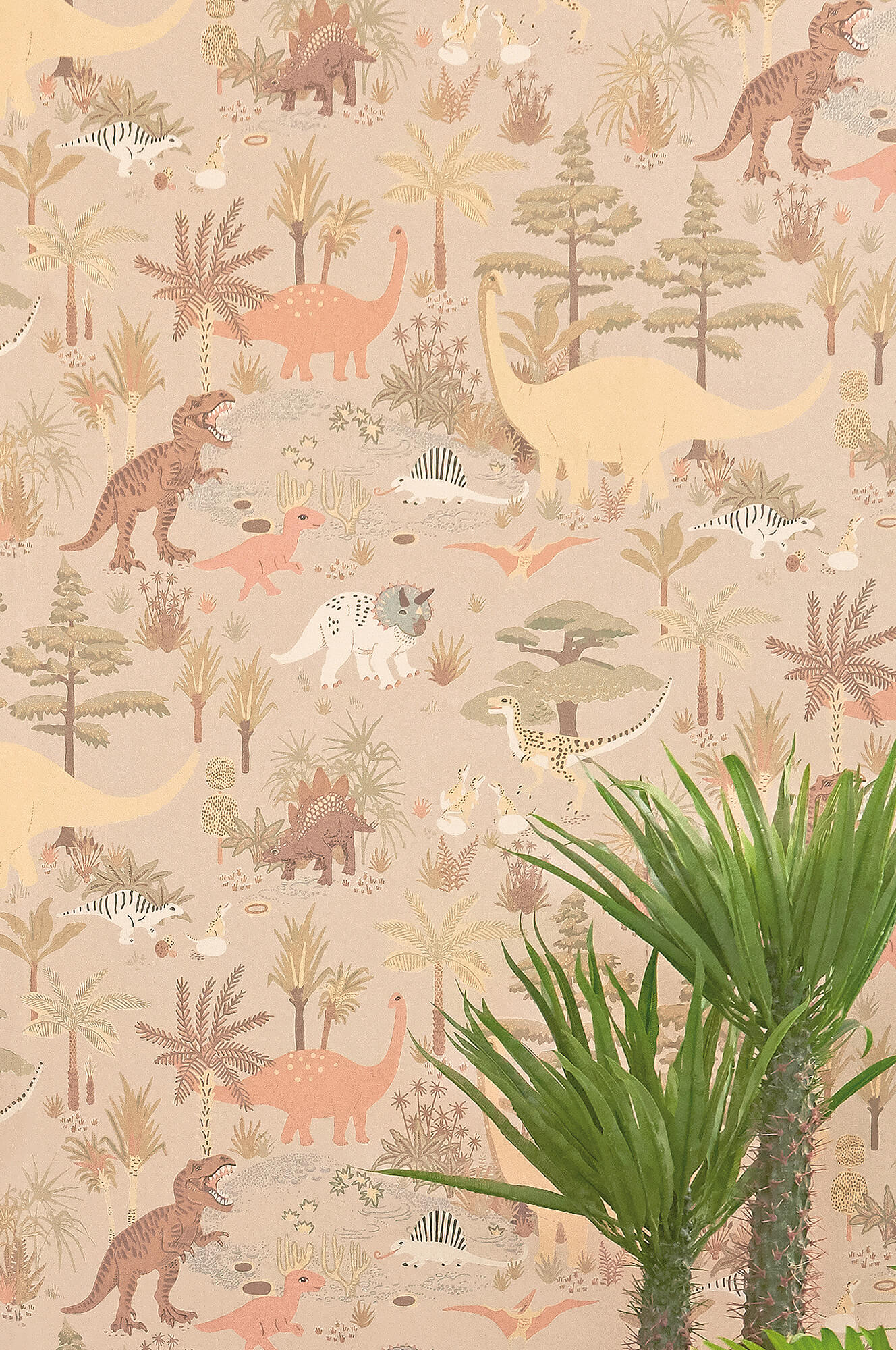 Dinosaur Vibes Wallpaper in Sandy Beige