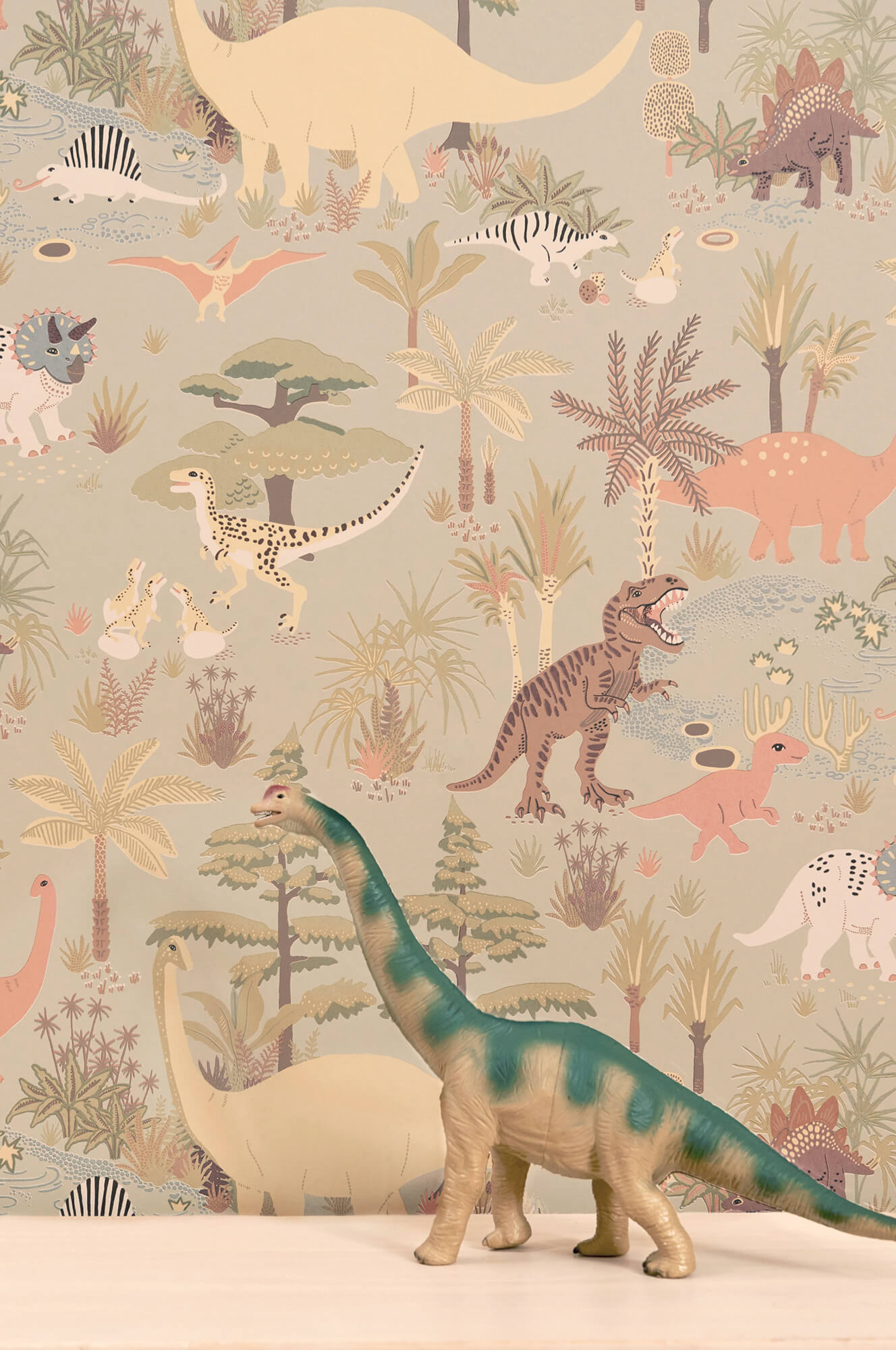 Dinosaur Vibes Wallpaper in Soft Green