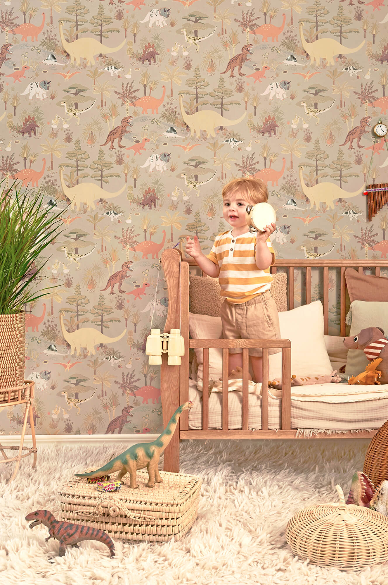 Dinosaur Vibes Wallpaper in Soft Green
