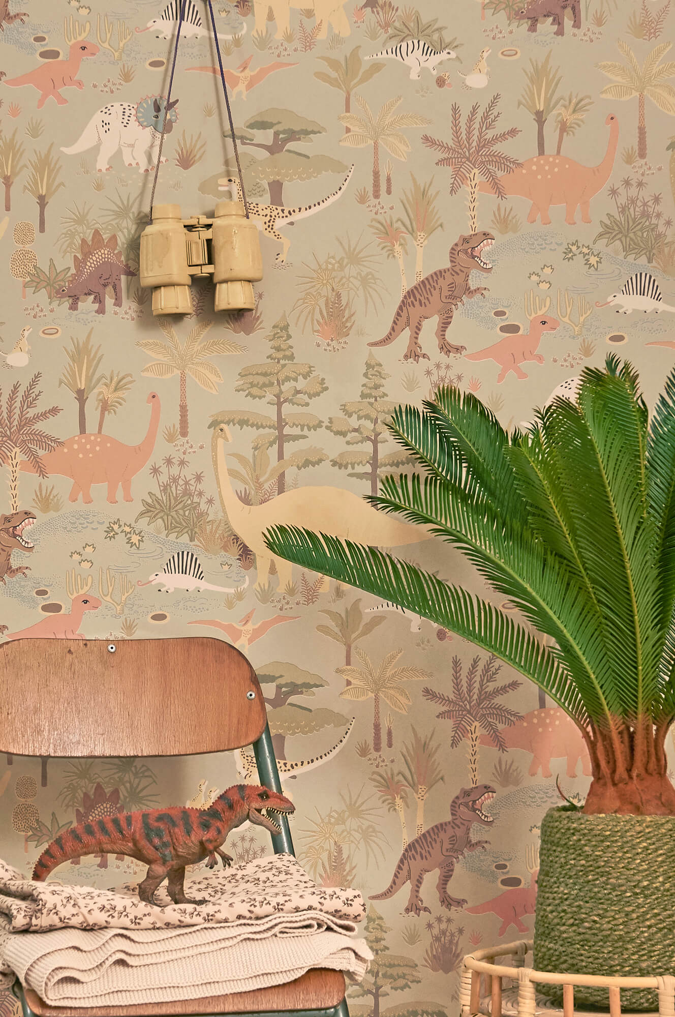 Dinosaur Vibes Wallpaper in Soft Green