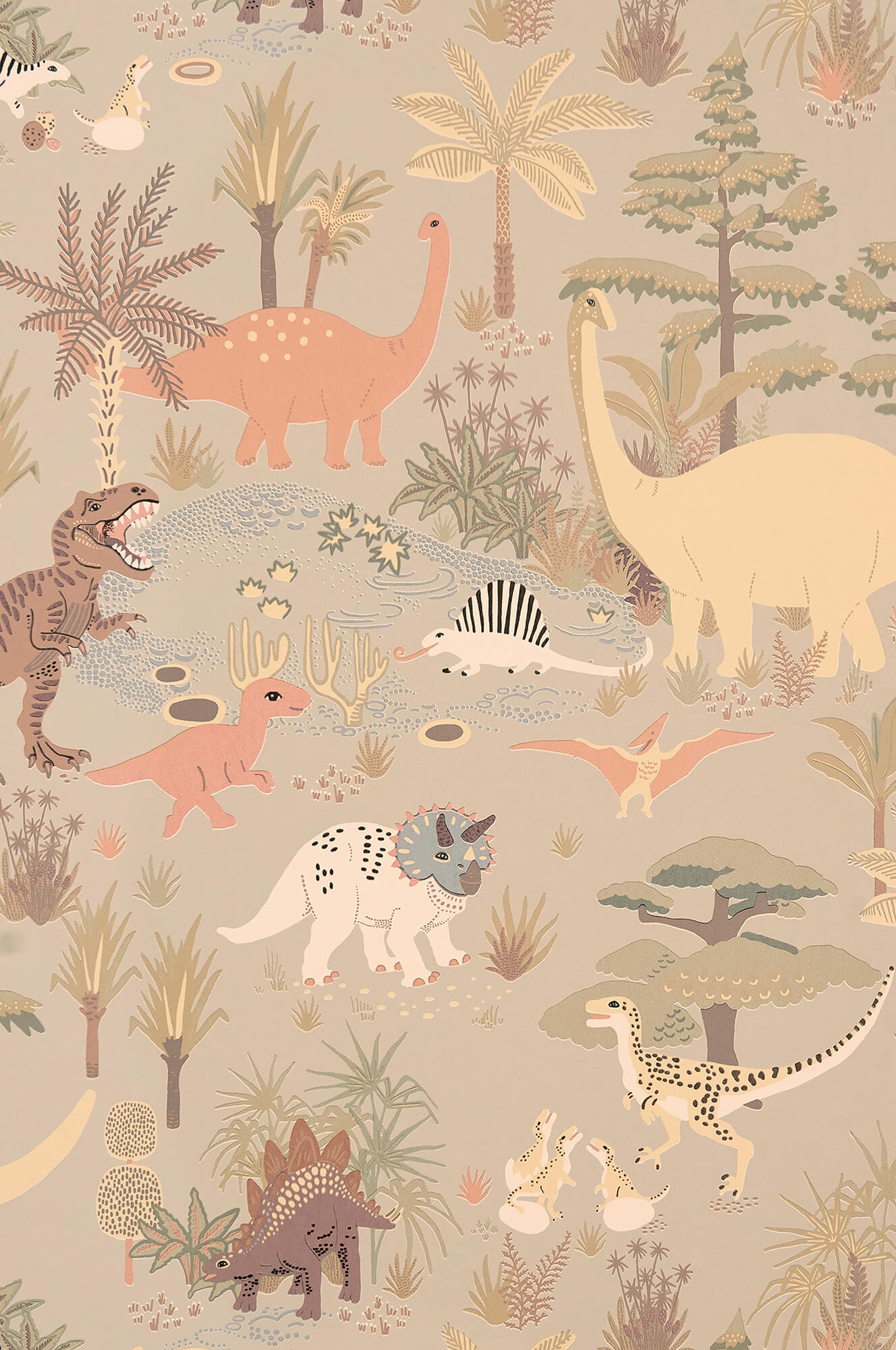 Dinosaur Vibes Wallpaper in Soft Green