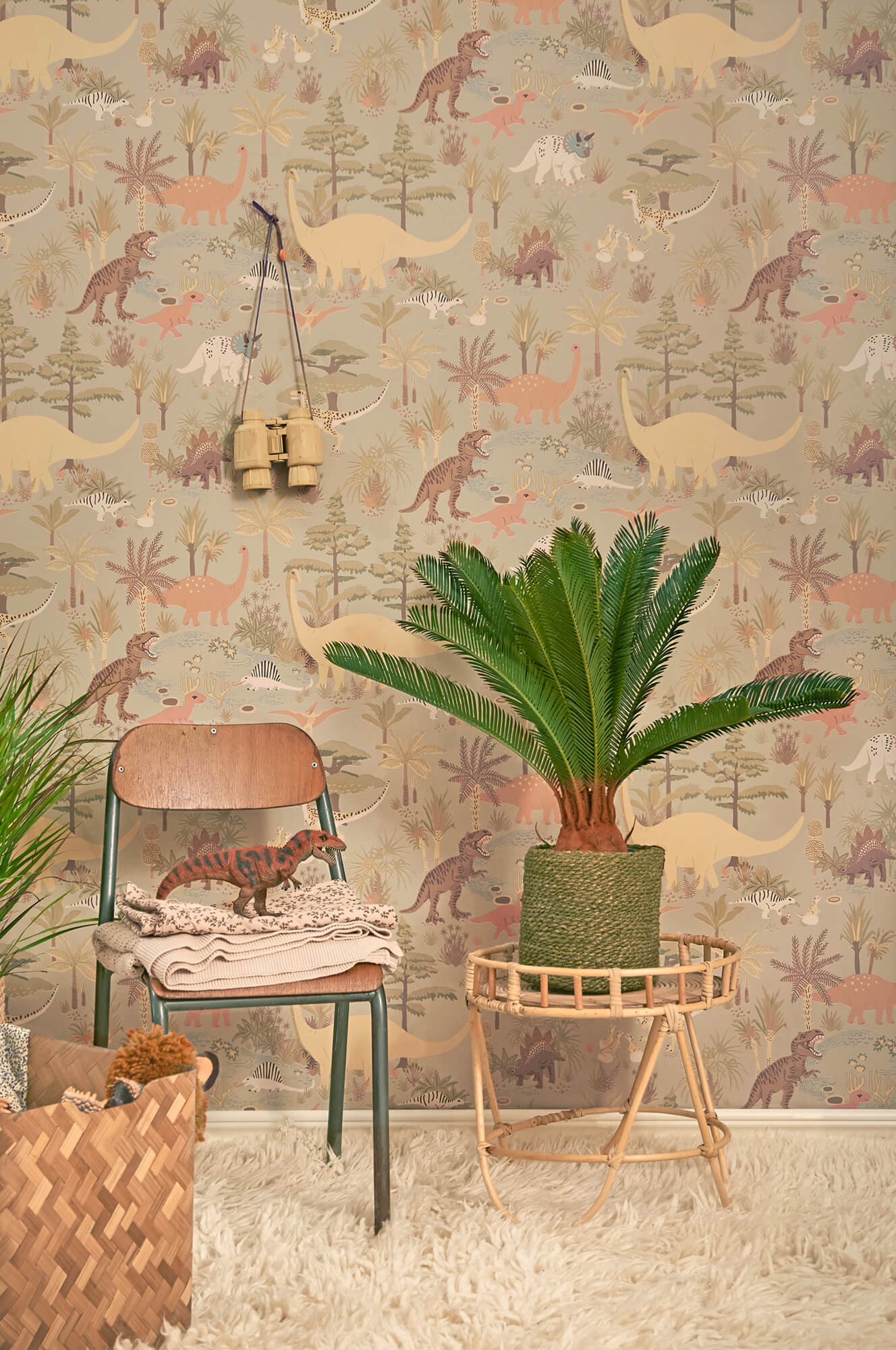 Dinosaur Vibes Wallpaper in Soft Green