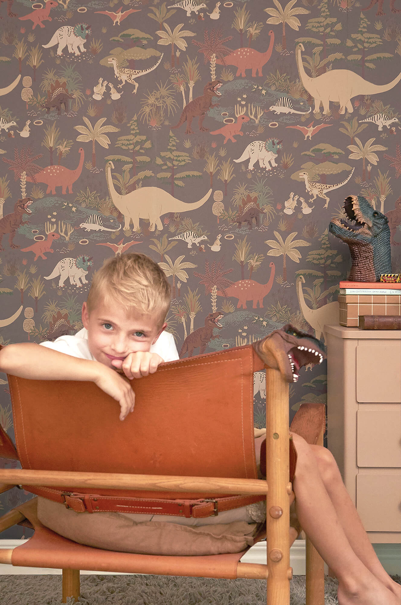 Dinosaur Vibes Wallpaper in Evening Grey