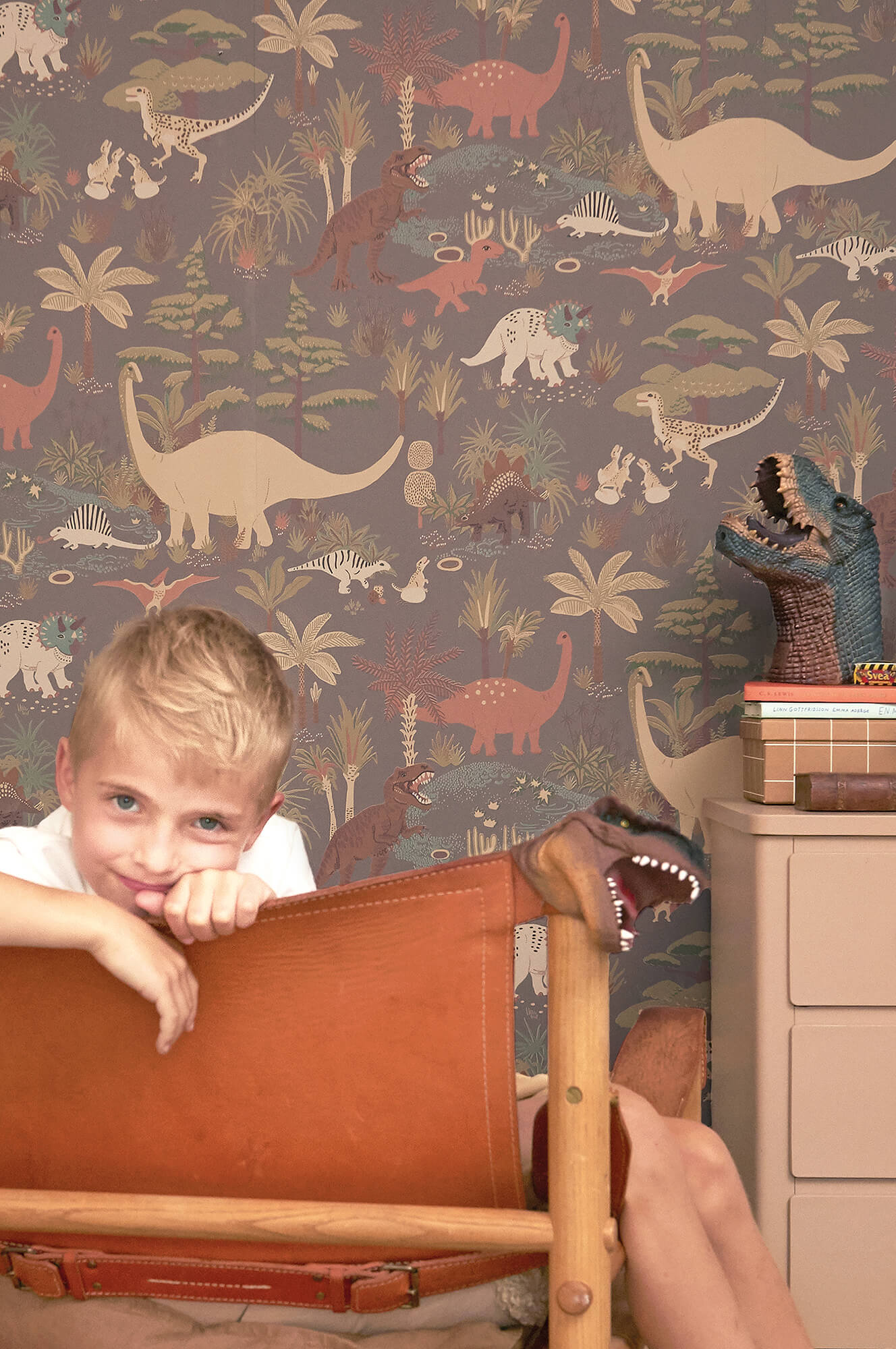 Dinosaur Vibes Wallpaper in Evening Grey