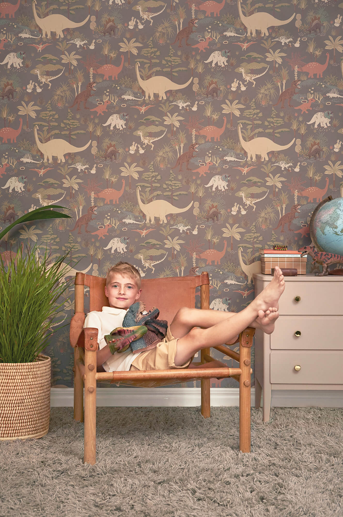 Dinosaur Vibes Wallpaper in Evening Grey