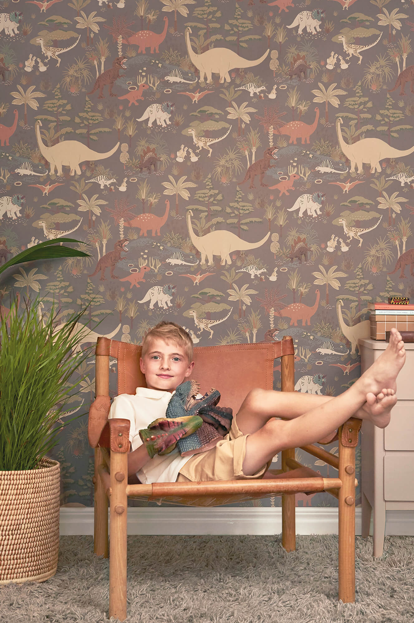 Dinosaur Vibes Wallpaper in Evening Grey