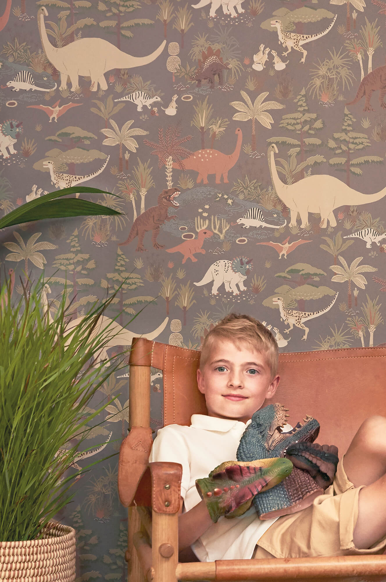 Dinosaur Vibes Wallpaper in Evening Grey