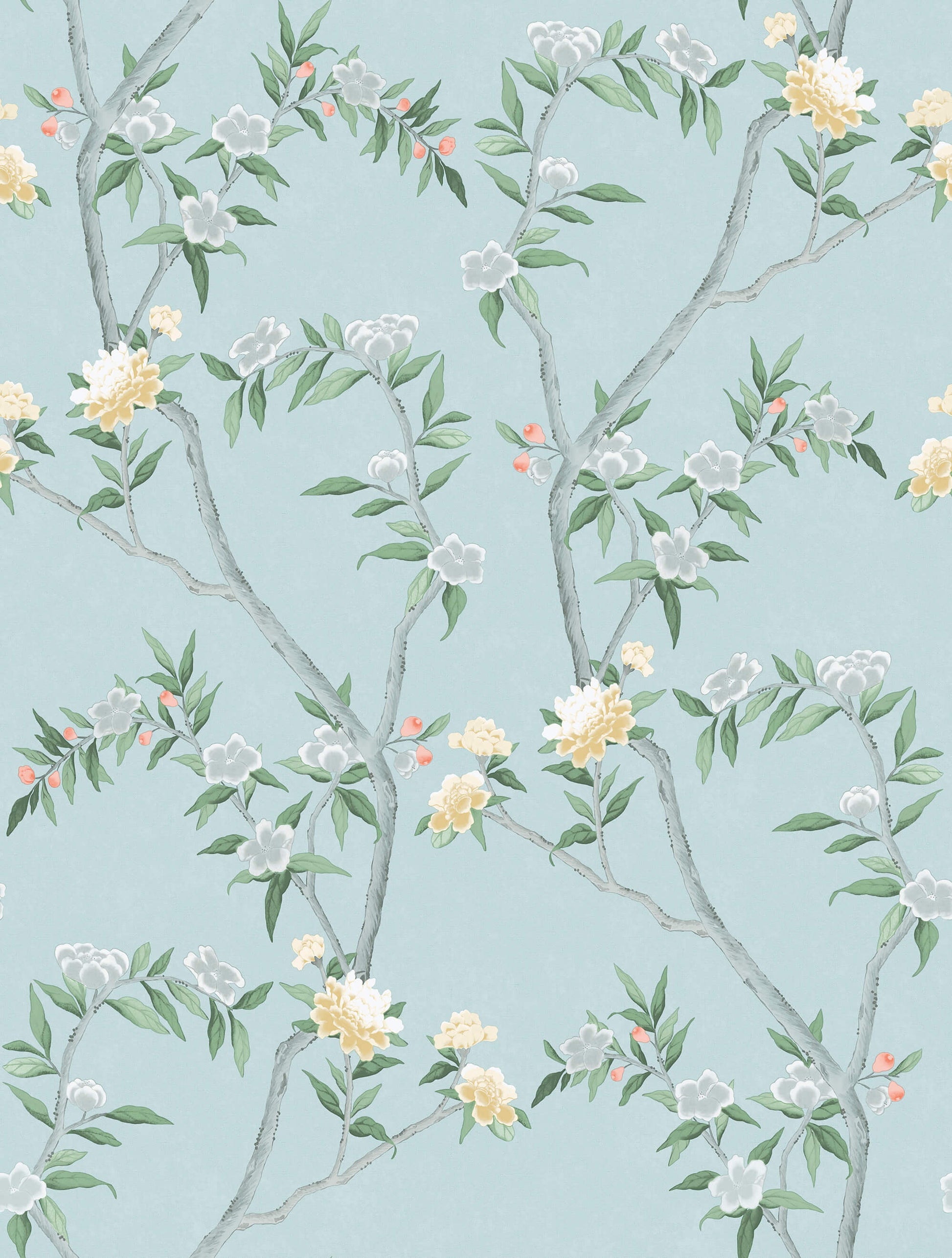 Sample Spring Blossom Chinoiserie Wallpaper in Turquoise