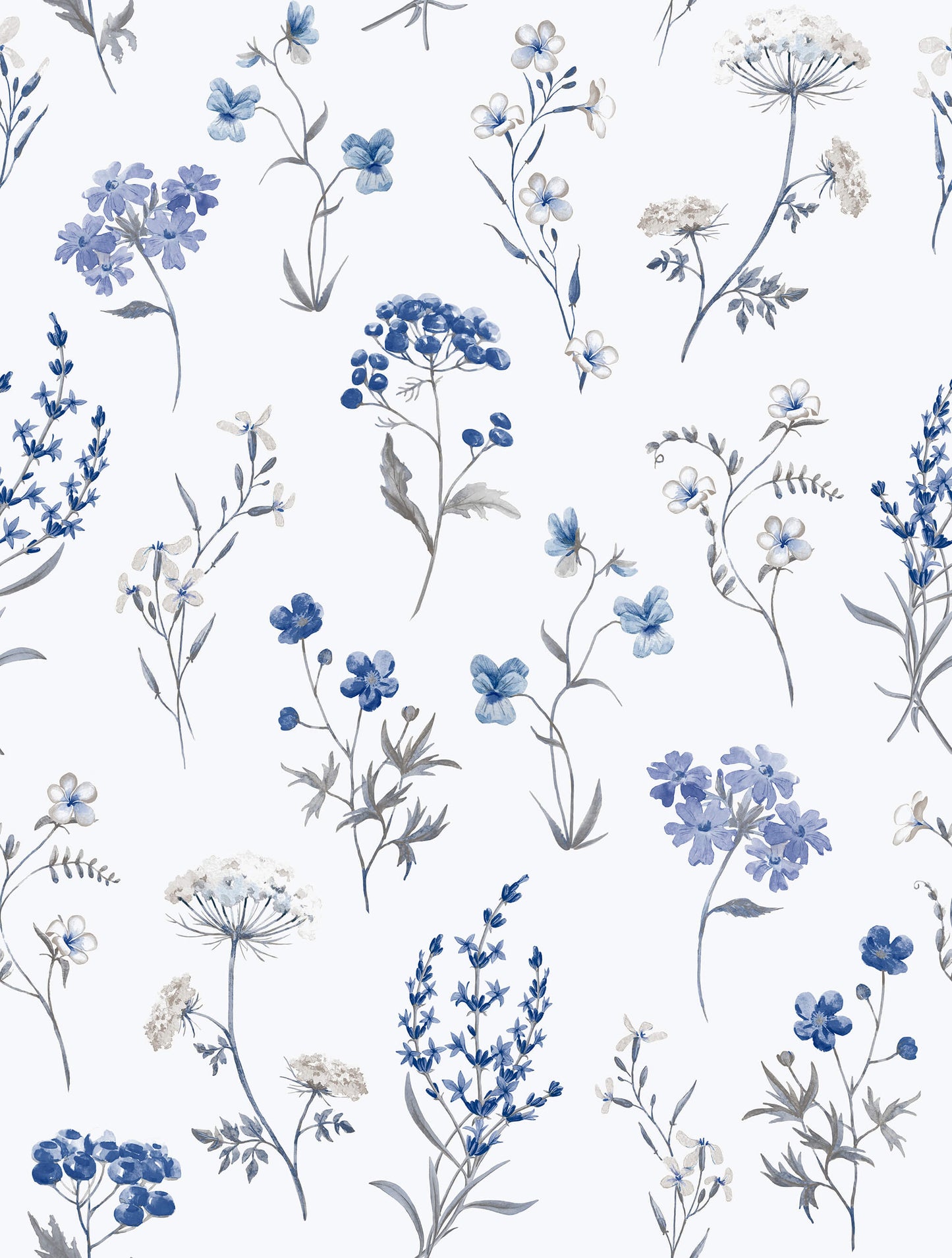 Spring Blossom Botanical Wallpaper in Blue