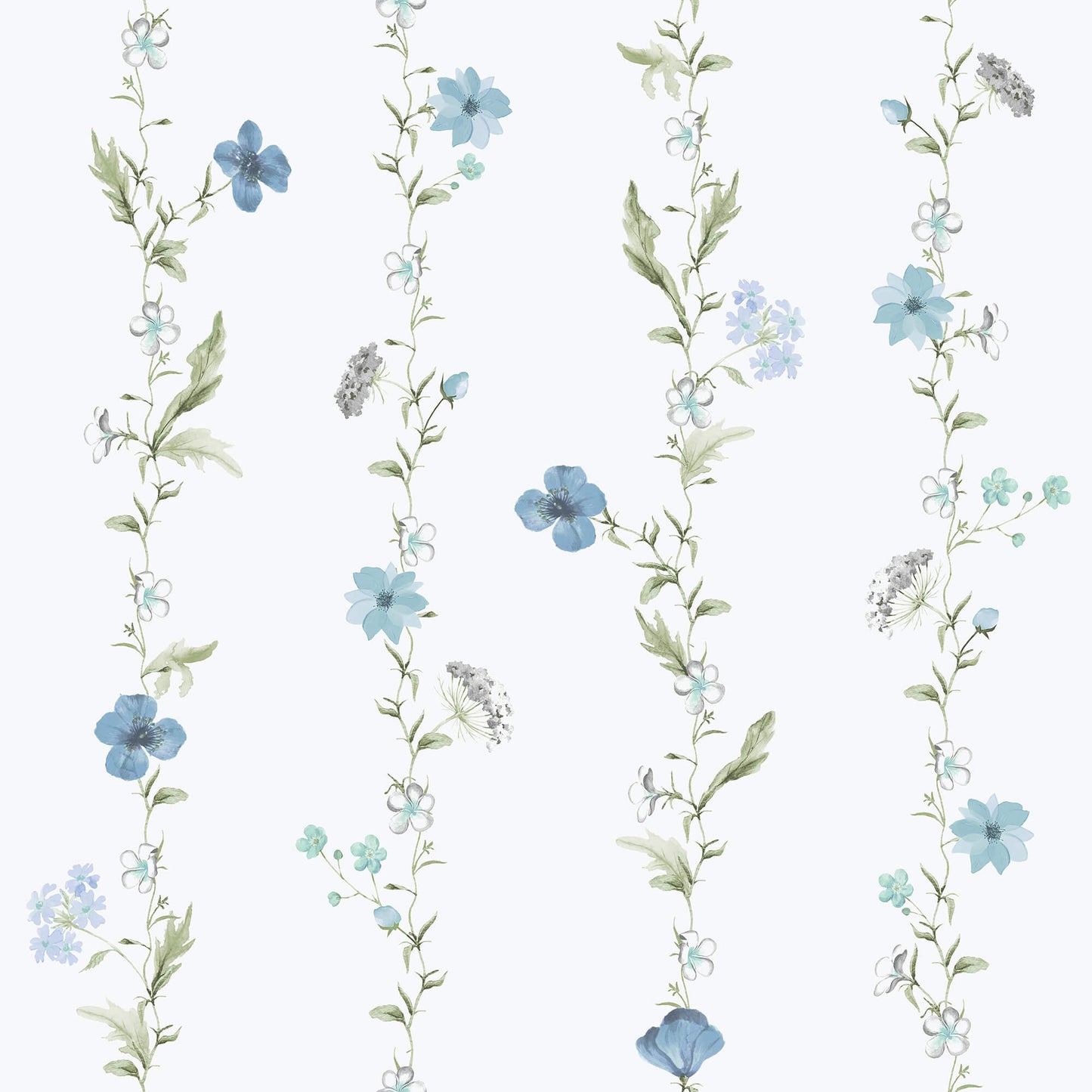 Sample Spring Blossom Vertical Garden Wallpaper in Blue