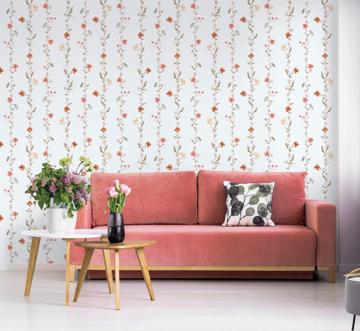 Spring Blossom Vertical Garden Wallpaper in Coral