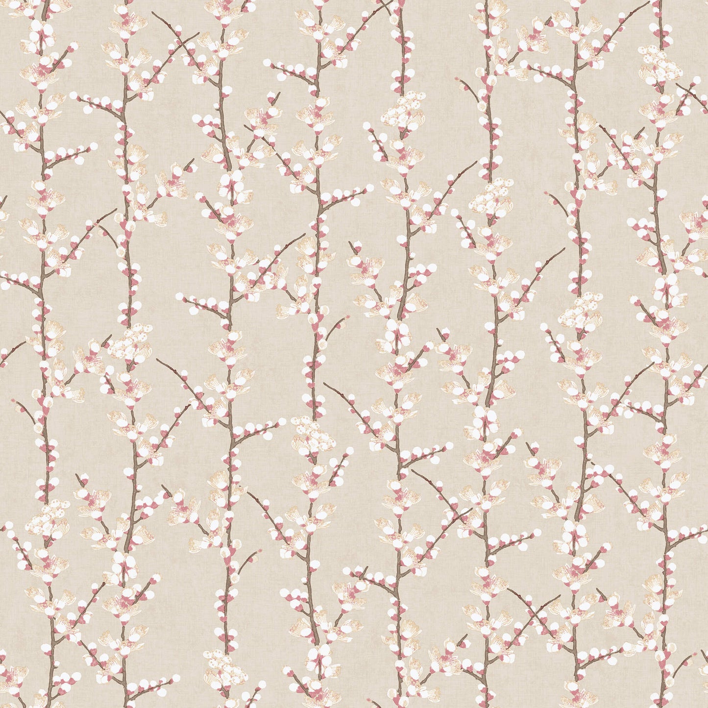 Spring Blossom Sakura Row Wallpaper in Beige