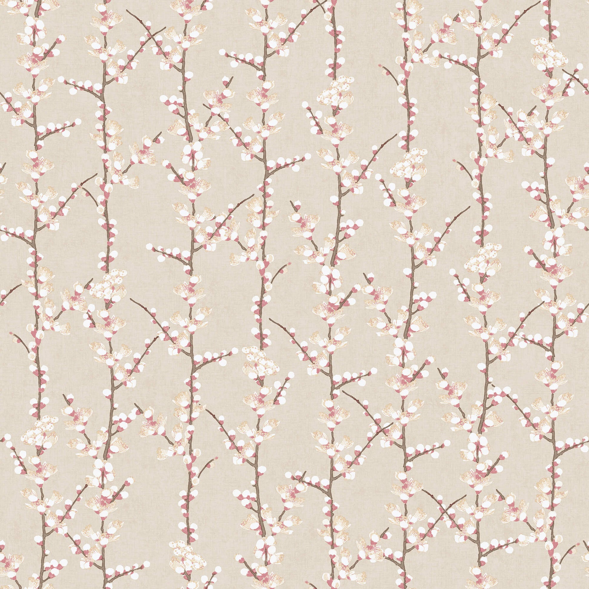 Spring Blossom Sakura Row Wallpaper in Beige