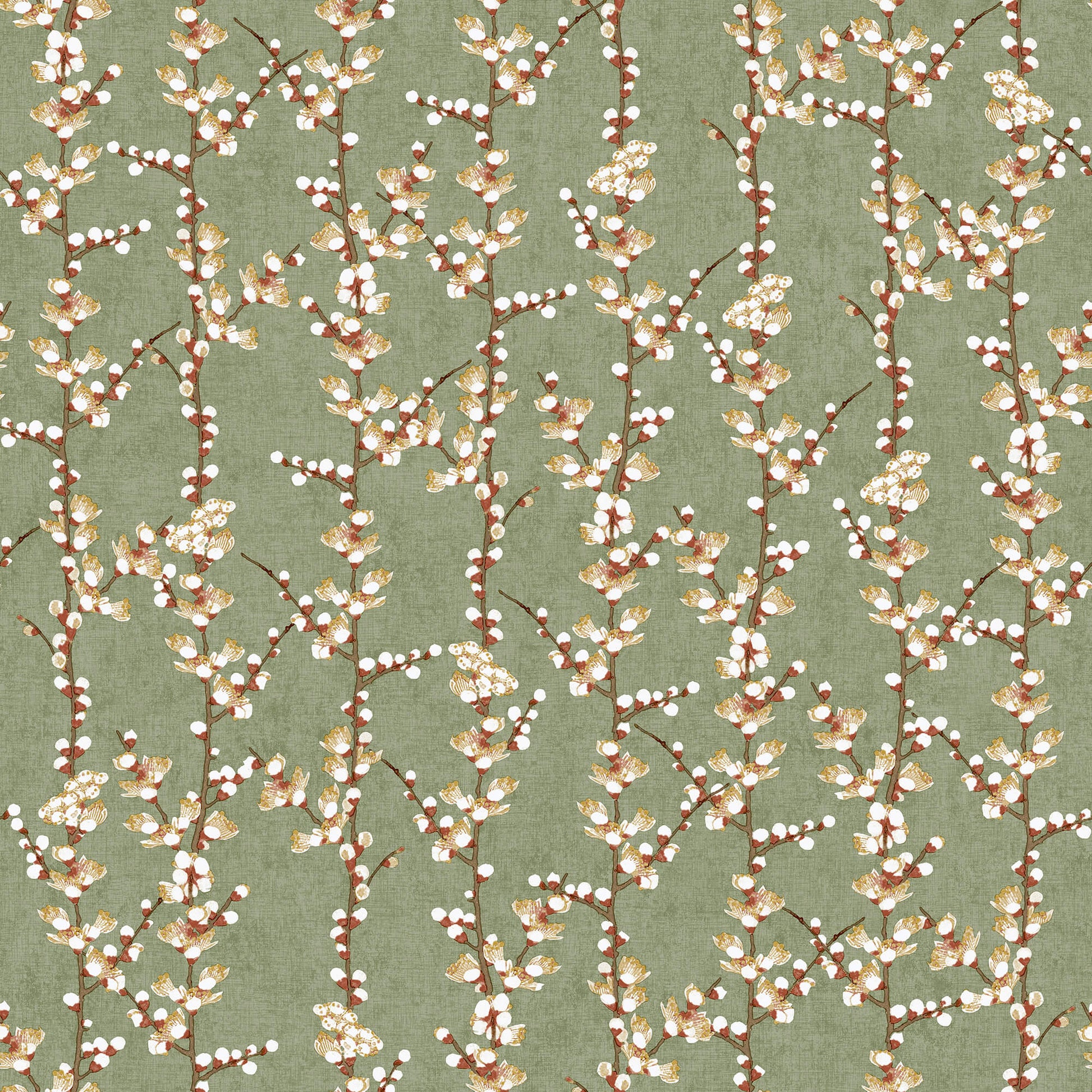Sample Spring Blossom Sakura Row Wallpaper in Green
