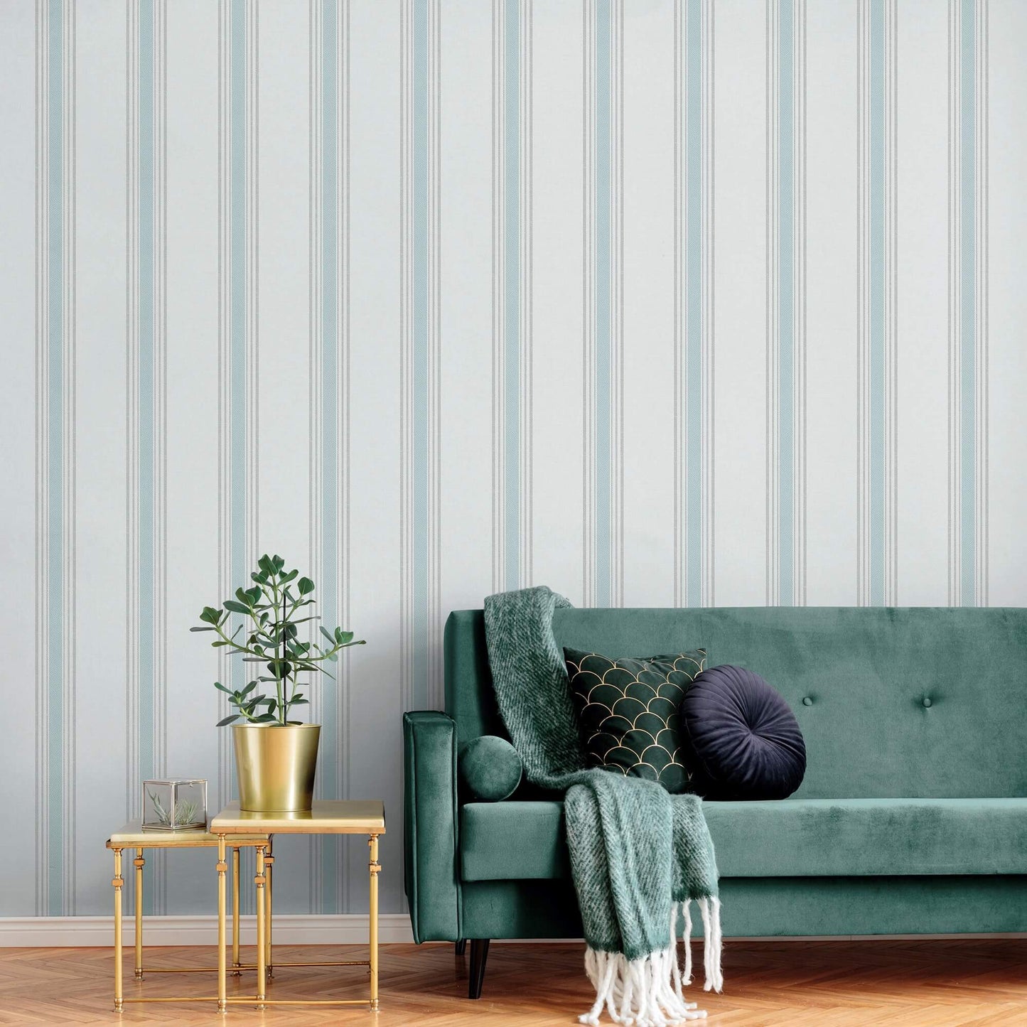 Spring Blossom Stripes Wallpaper in Turquoise